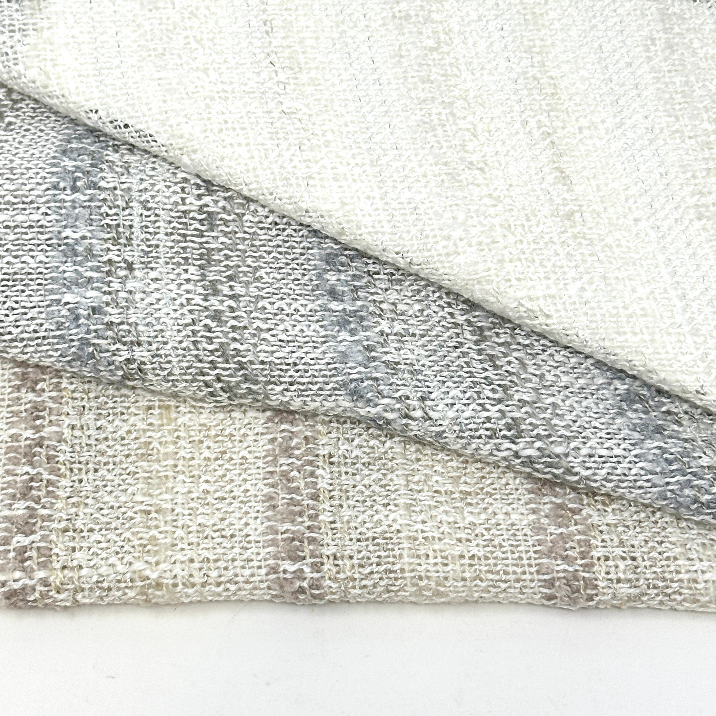 Striped Textured Embroidery Blend Linen Fabric by the Yard / 118