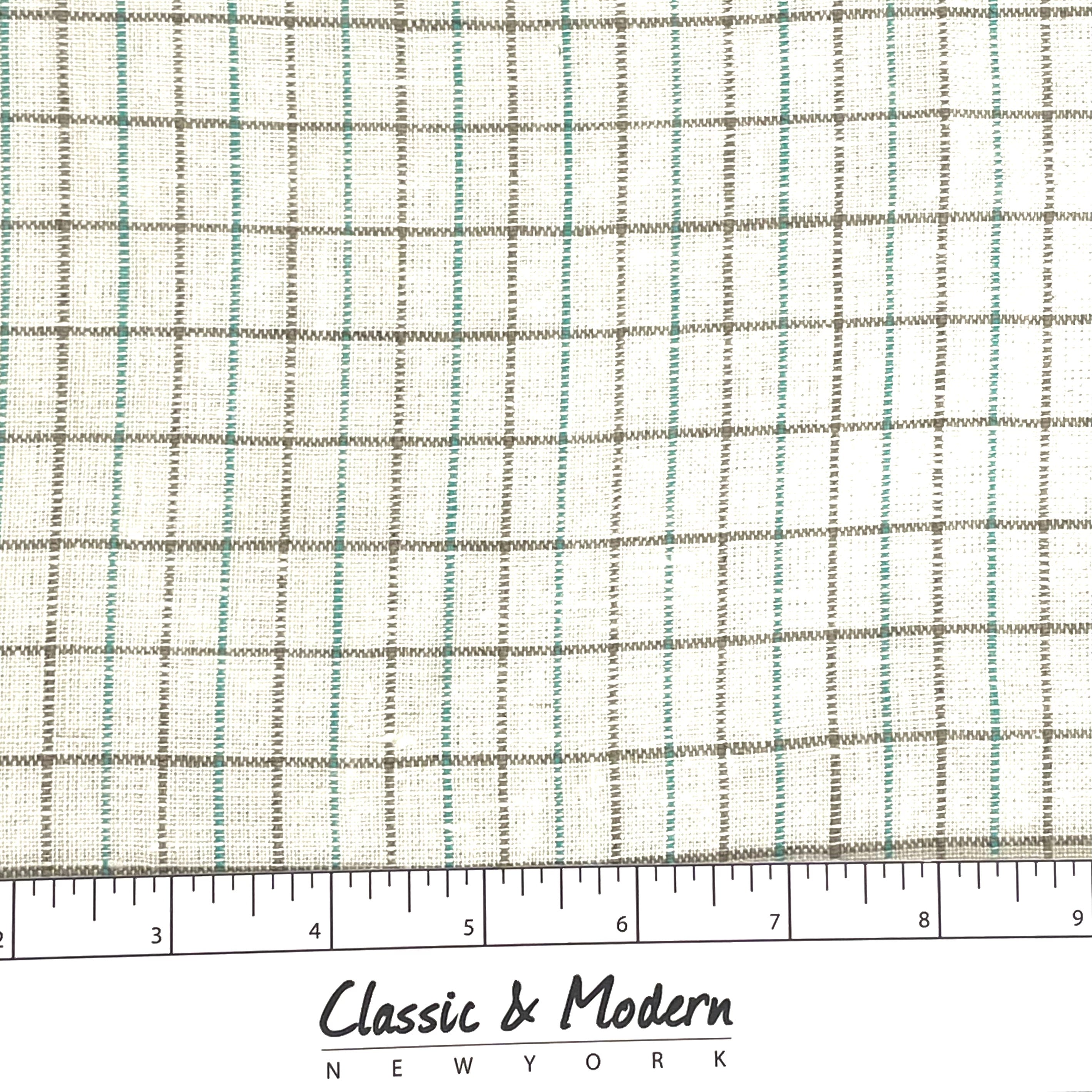 Checker Beige & Green 100% Natural Linen Fabric By The Yard/CL1081