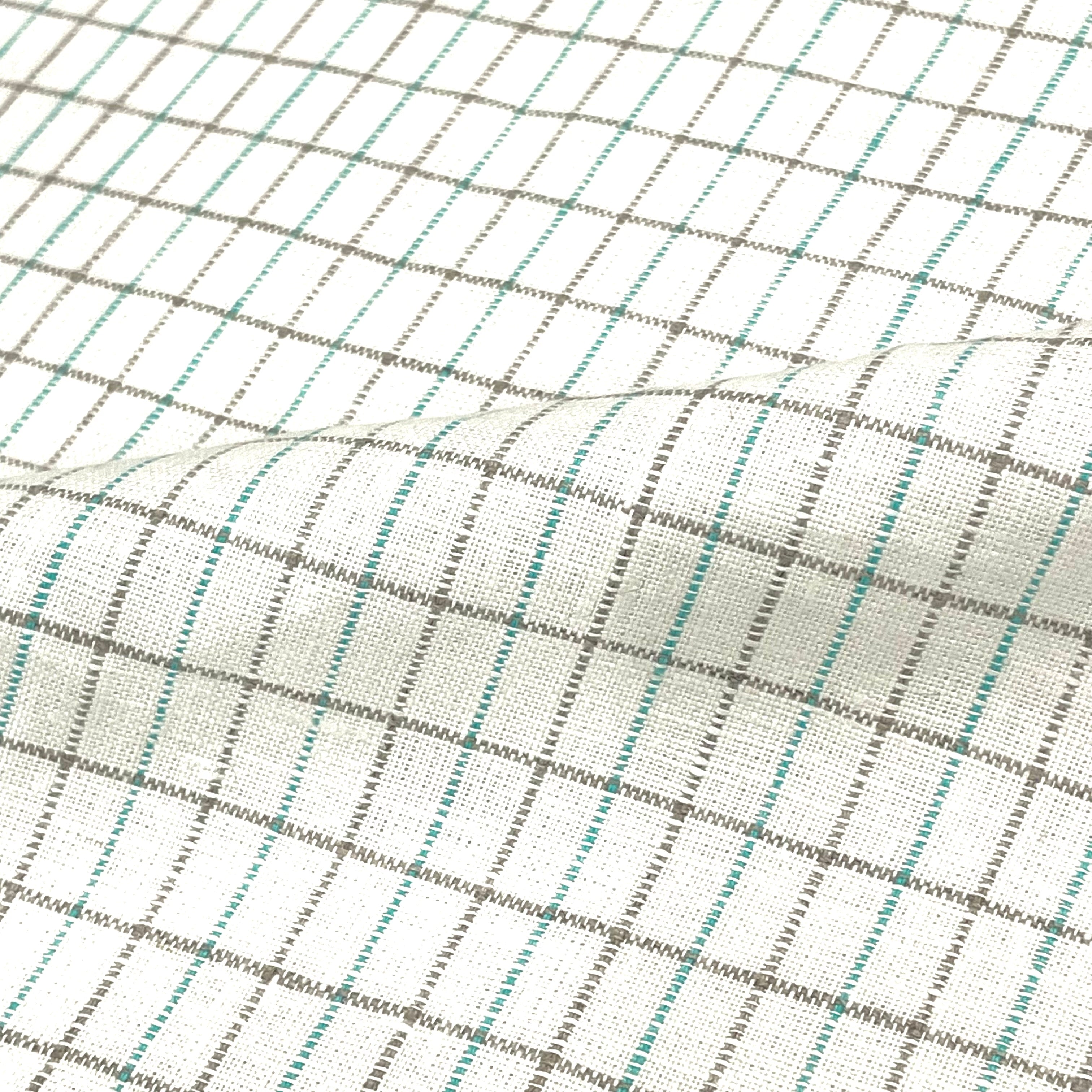 Checker Beige & Green 100% Natural Linen Fabric By The Yard/CL1081