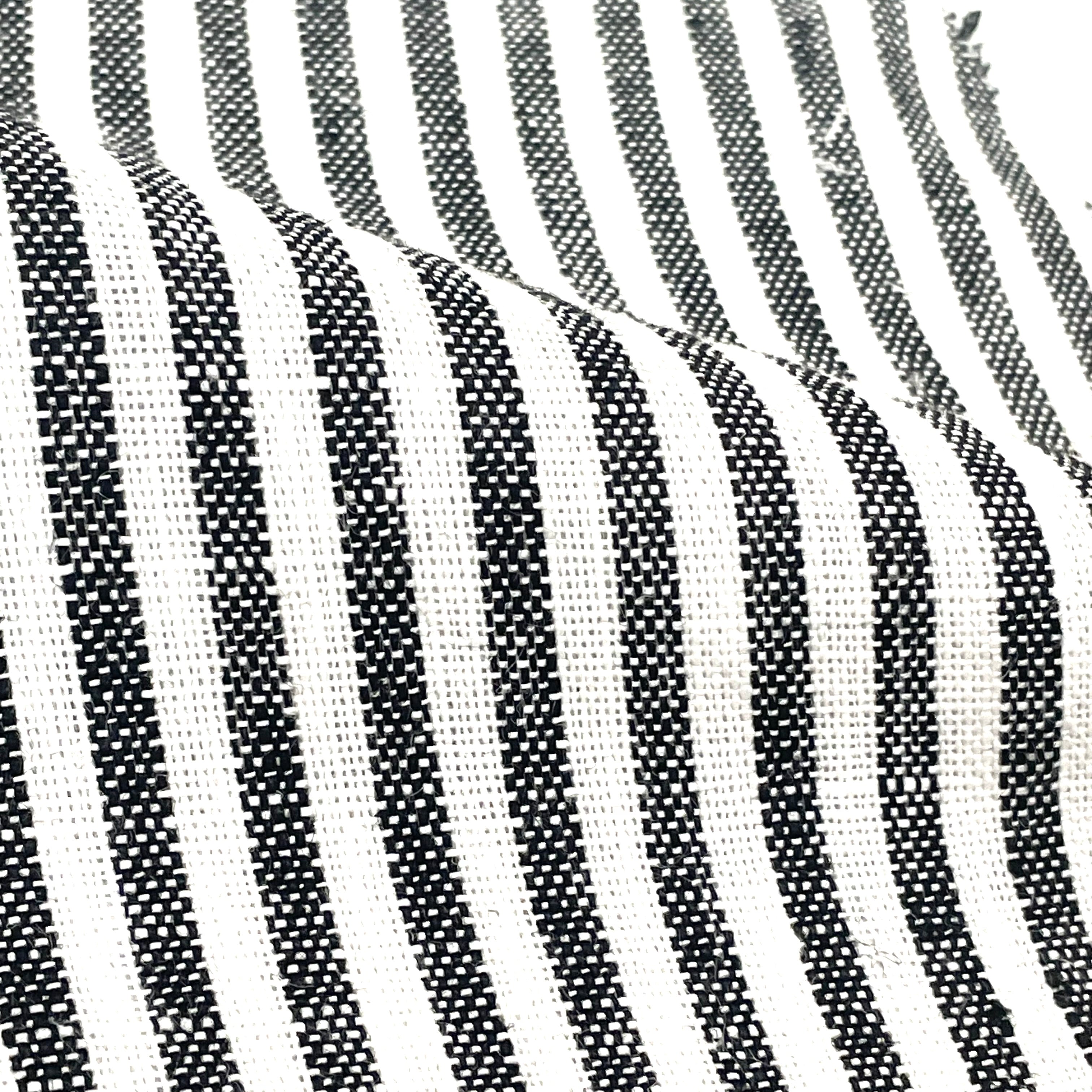 3/8" black & white Stripe 100% Natural Linen Fabric By The Yard/CL1080