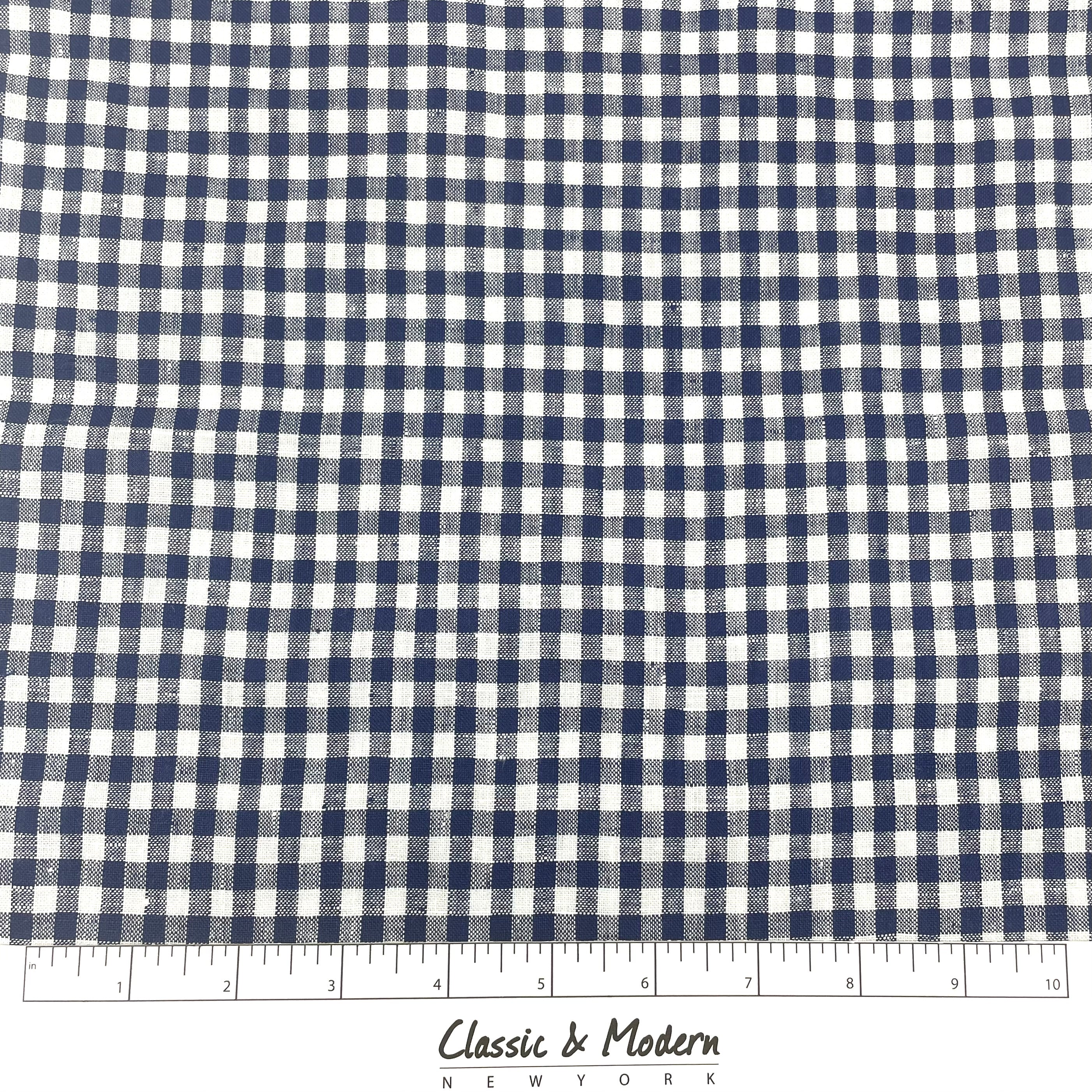 Checkered Pattern 100% Natural Linen Fabric By The Yard/CL1083