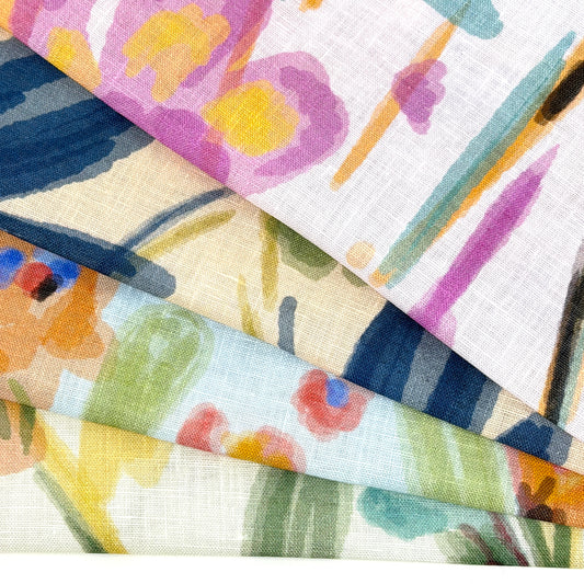 Aqua Floral Handkerchief Lightweight 100% Linen Flat Roman Shade, CL1110