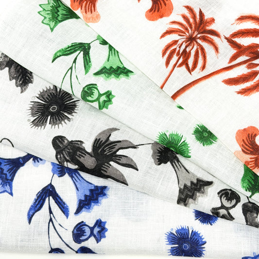Blossom Flower Handkerchief Light Weight 100% Linen Fabric By The Yard | 57"Width | CL1111