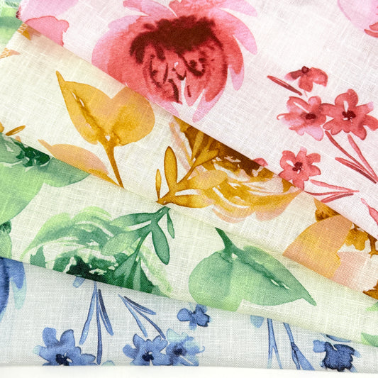 Water Roses Light Weight 100% Linen Fabric By The Yard | 57"Width | CL1105