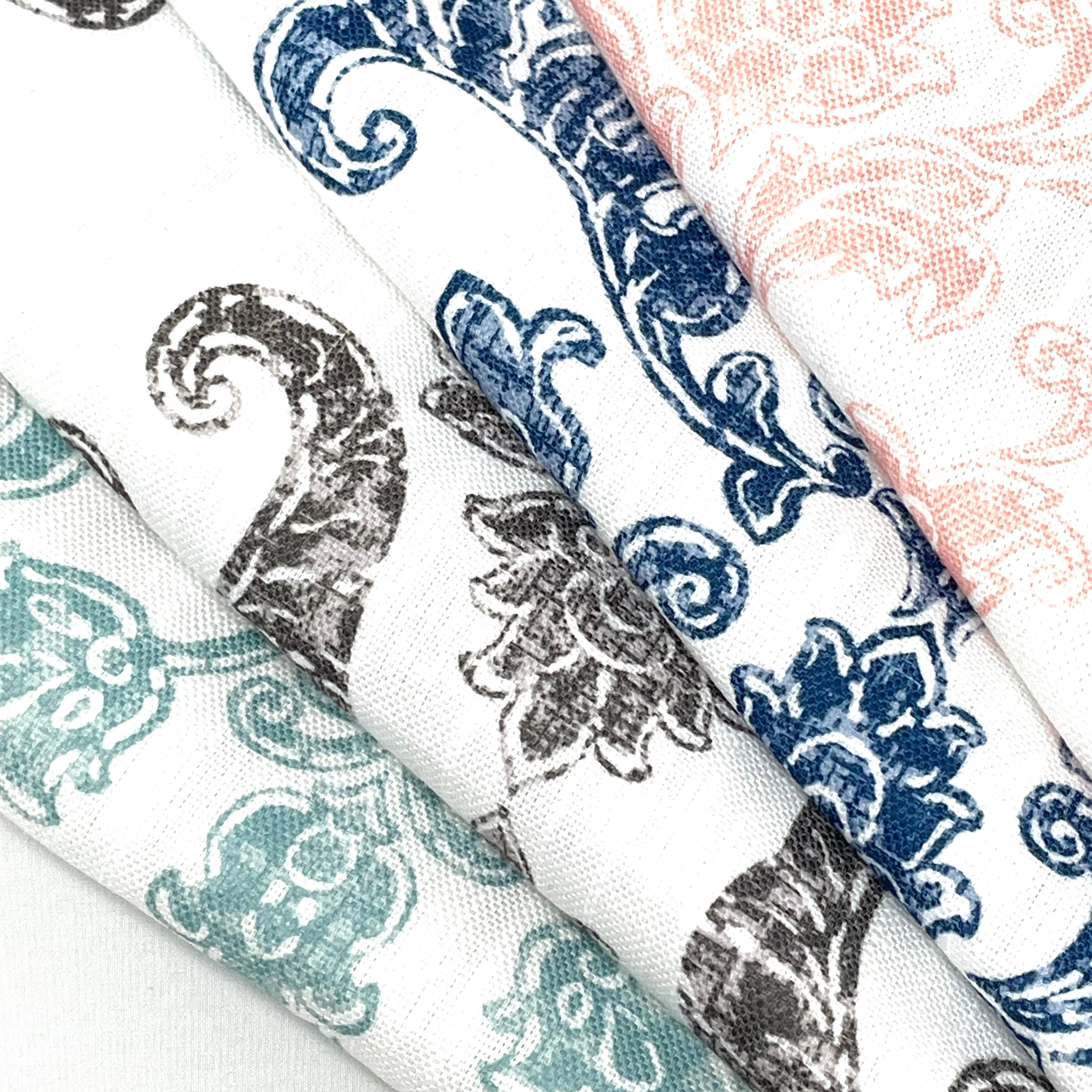 French Floral Damask Faux Linen Flat Roman Shade / CL1091
