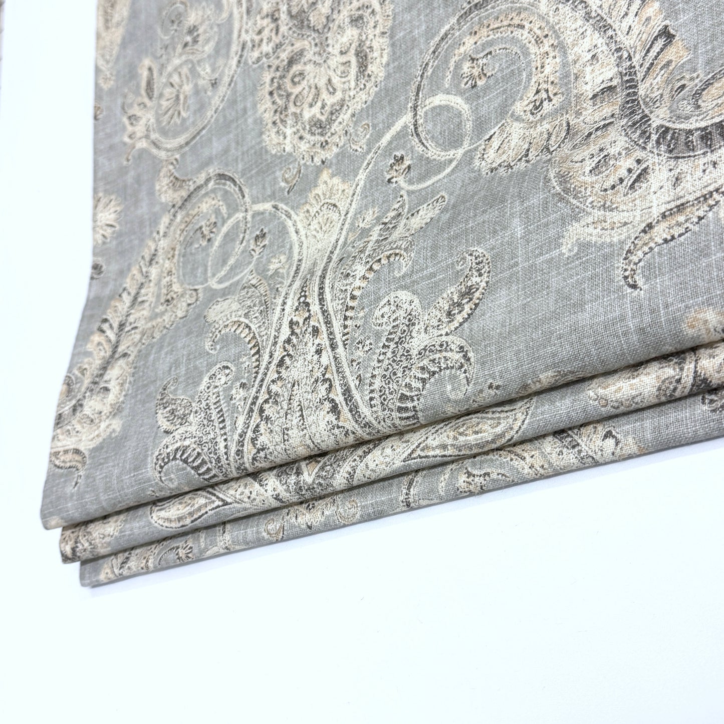 Vintage Damask Grey Linen Custom Flat Roman Shade/CL1188 - Classic & Modern Home