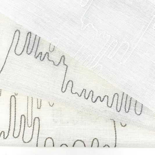 Modern Abstract Line Embroidered Blend Linen Fabric By The Yard | 58"Width | CL1062