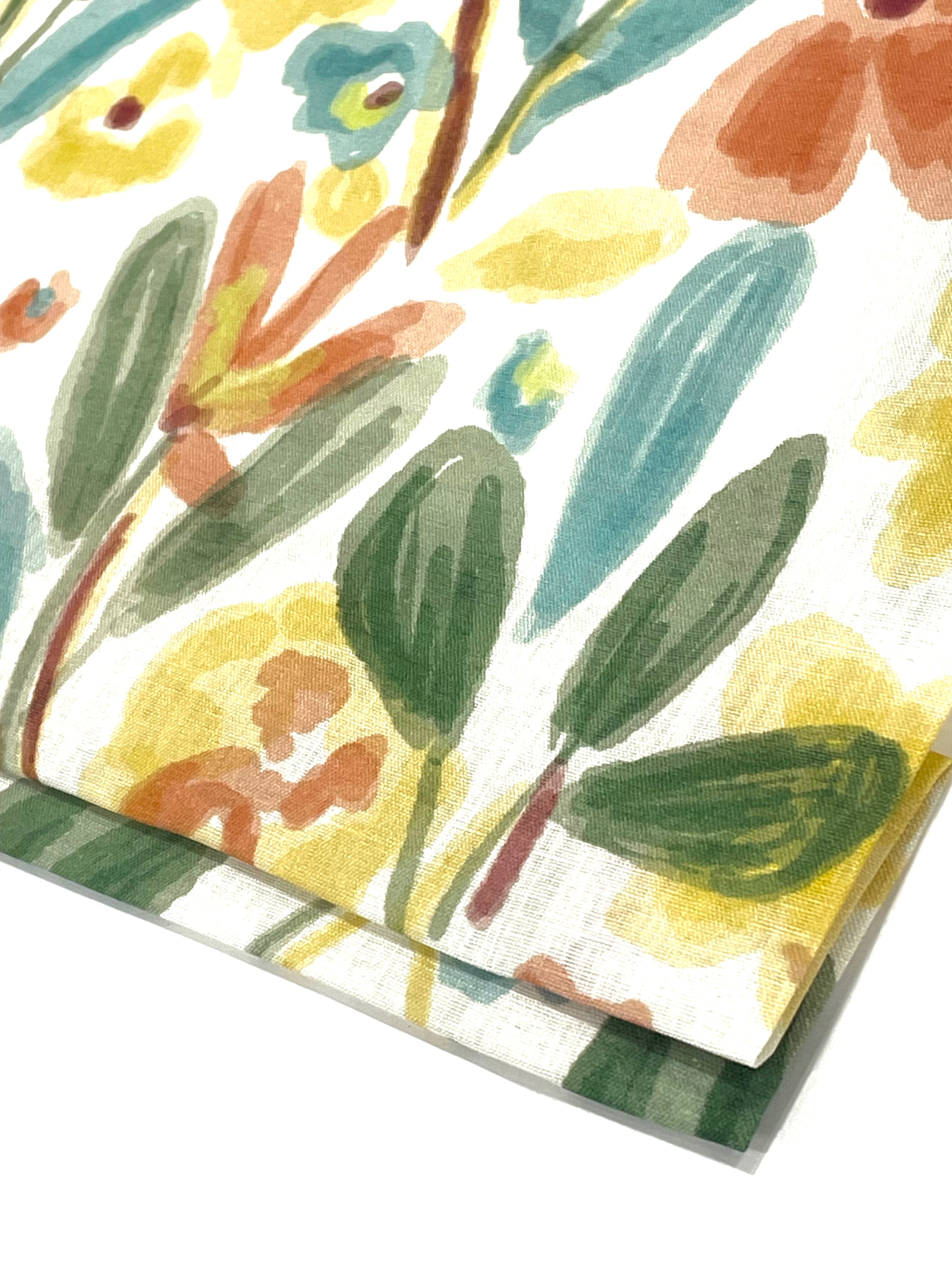Aqua Floral Handkerchief Lightweight 100% Linen Fabric by the Yard / 57