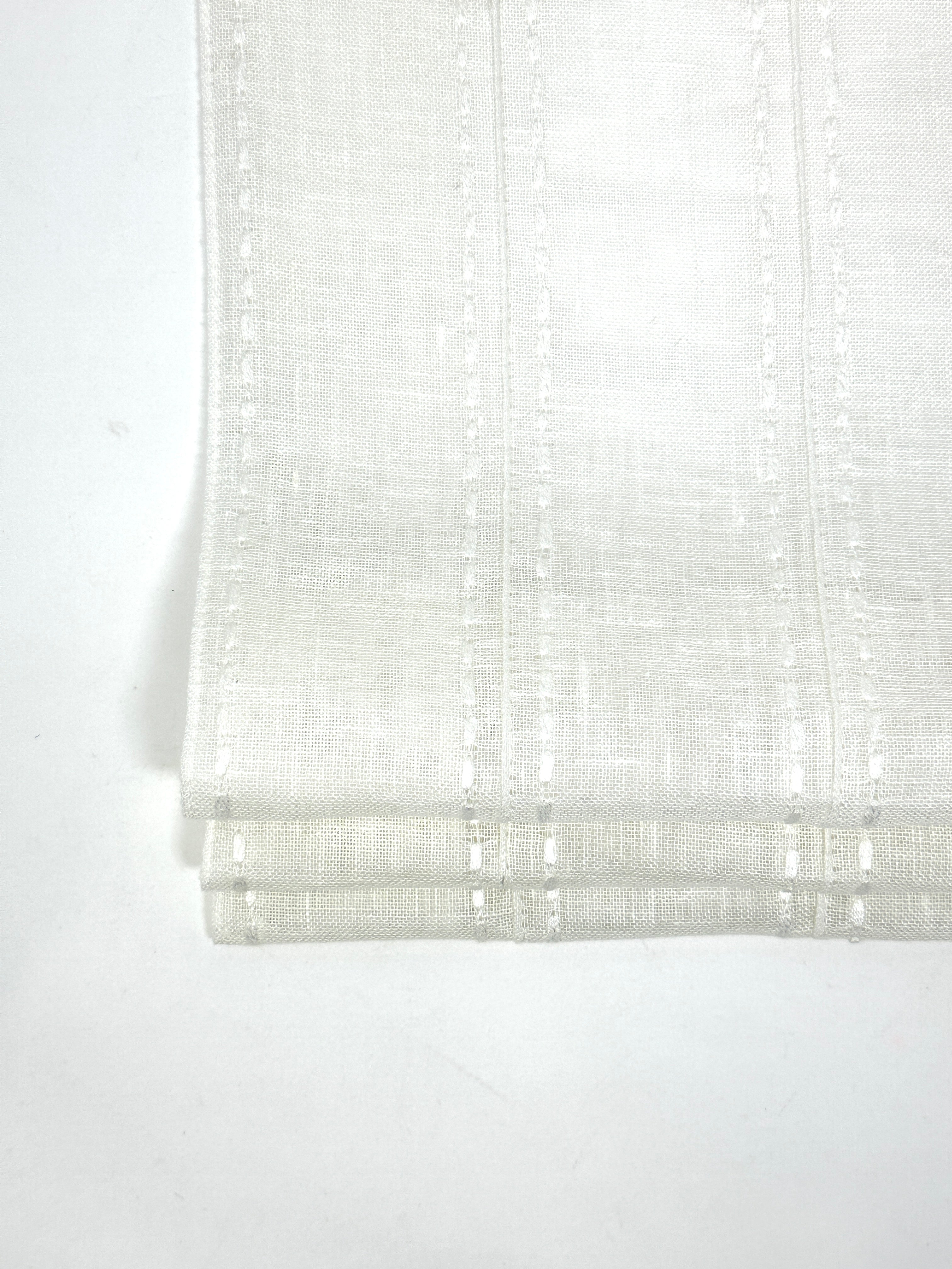 Embroidery Dot and Texture Stripe sheer Linen Flat Roman Shade / CL1126