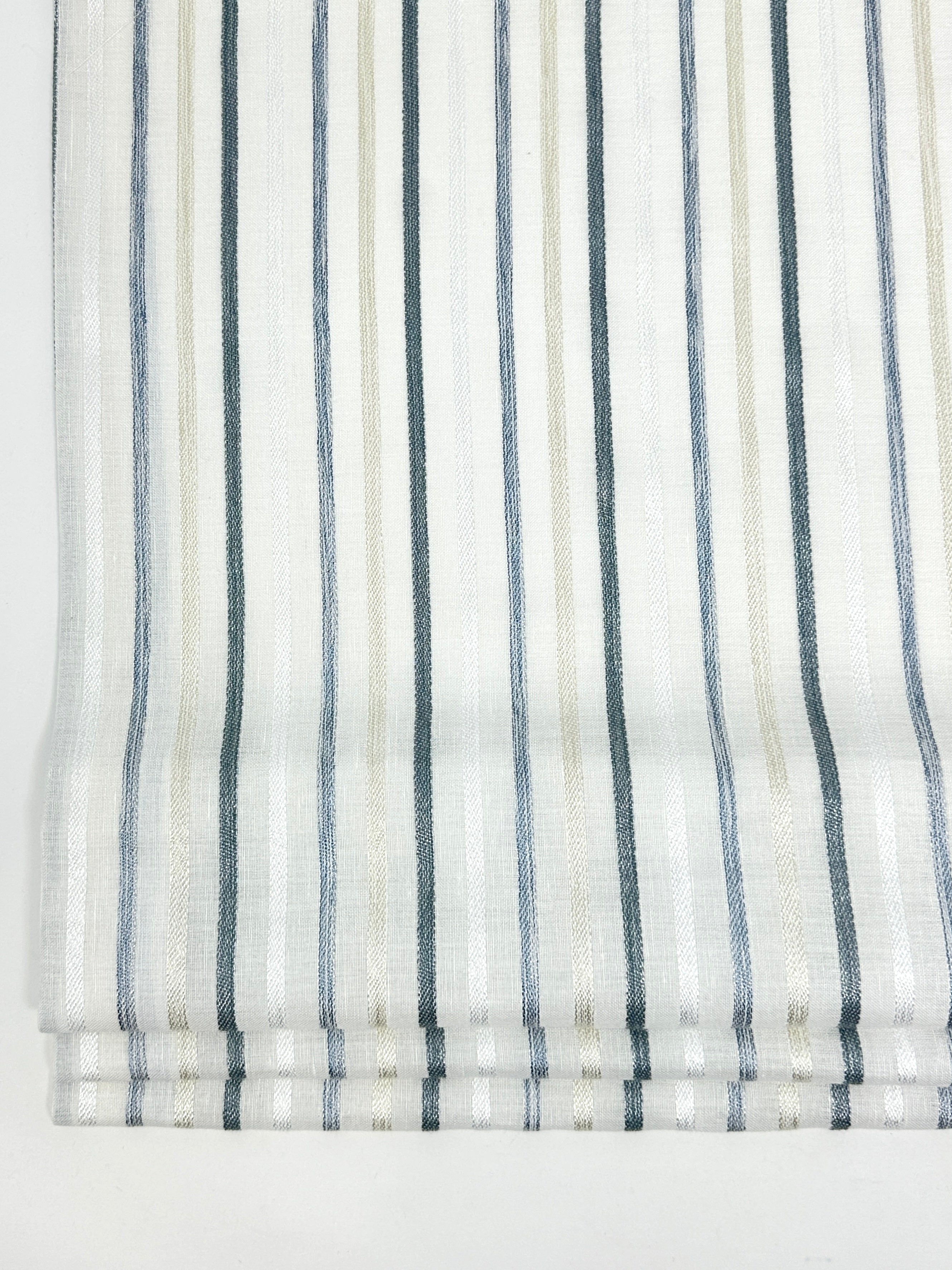Multi Stripe Linen Blend Embroidered Sheer Linen Flat Roman Shade/ 118