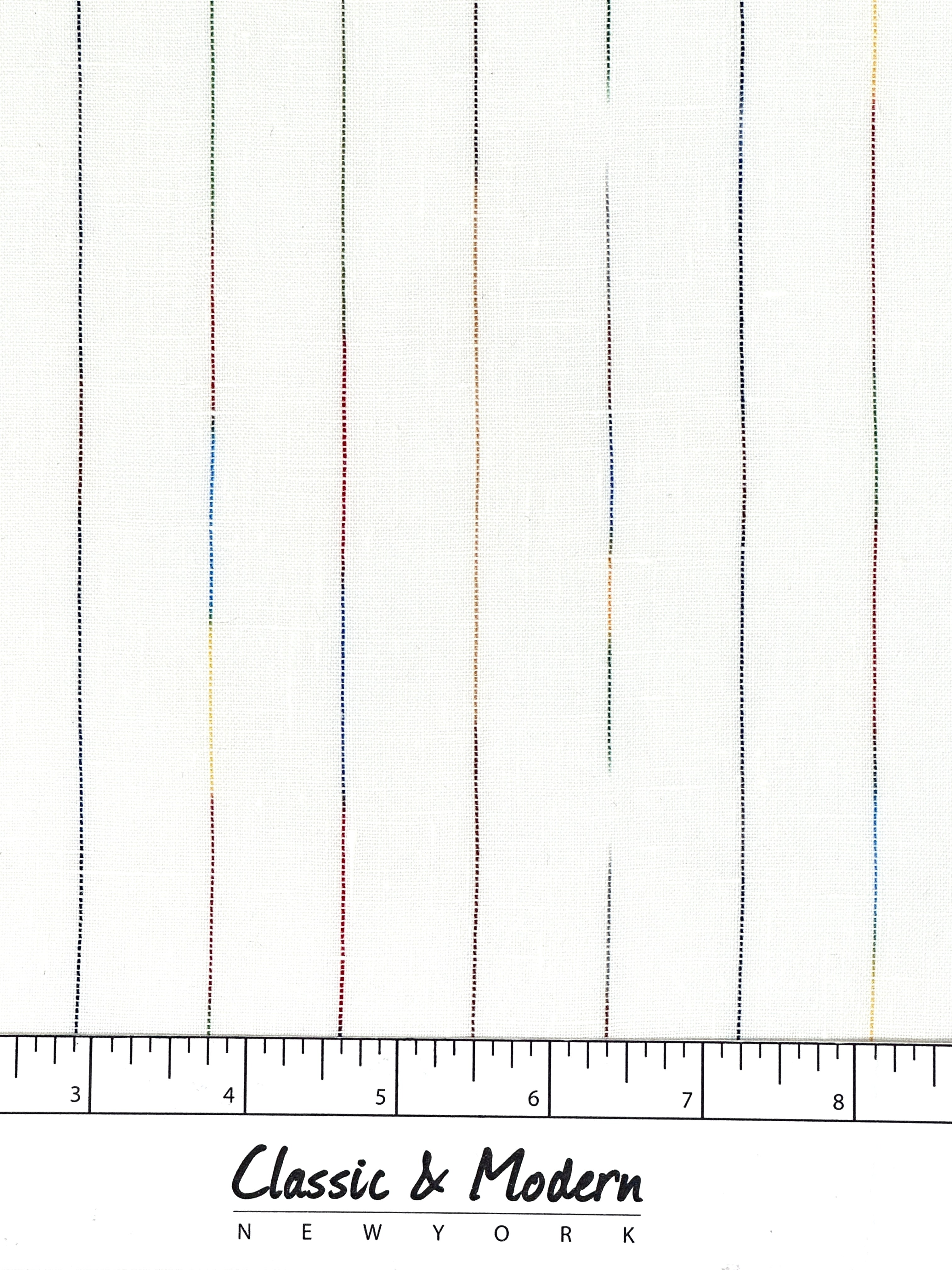 Thin Striped Multicolor 100% Natural Linen Fabric by the Yard / 53" Width / CL1043