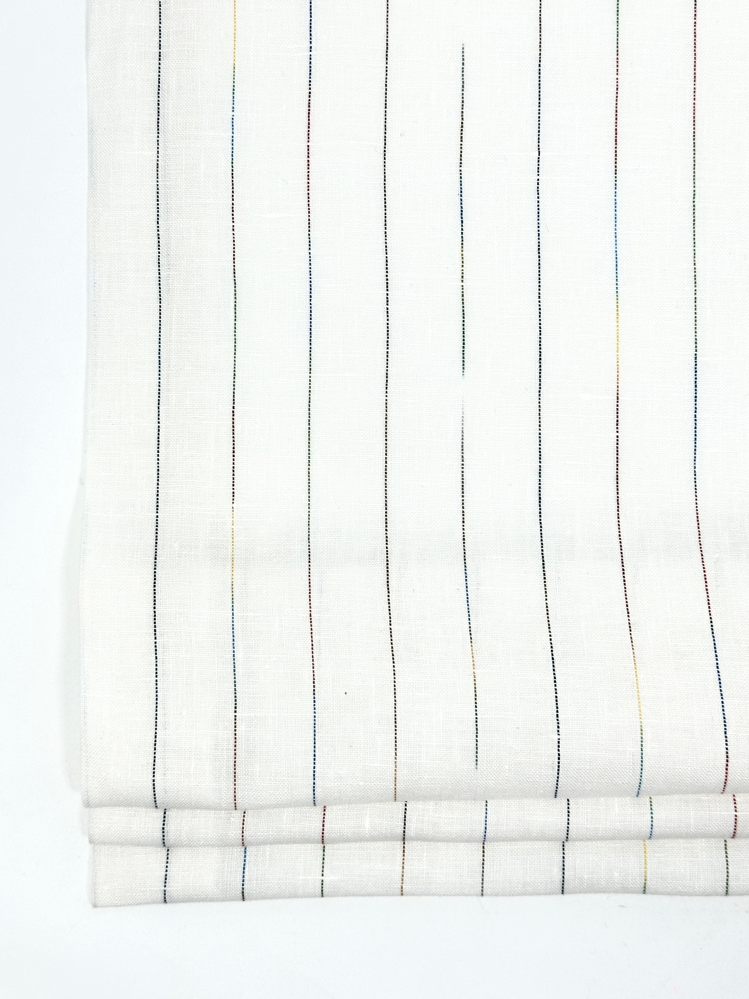 Thin Striped Multicolor 100% Natural Linen Fabric by the Yard / 53" Width / CL1043