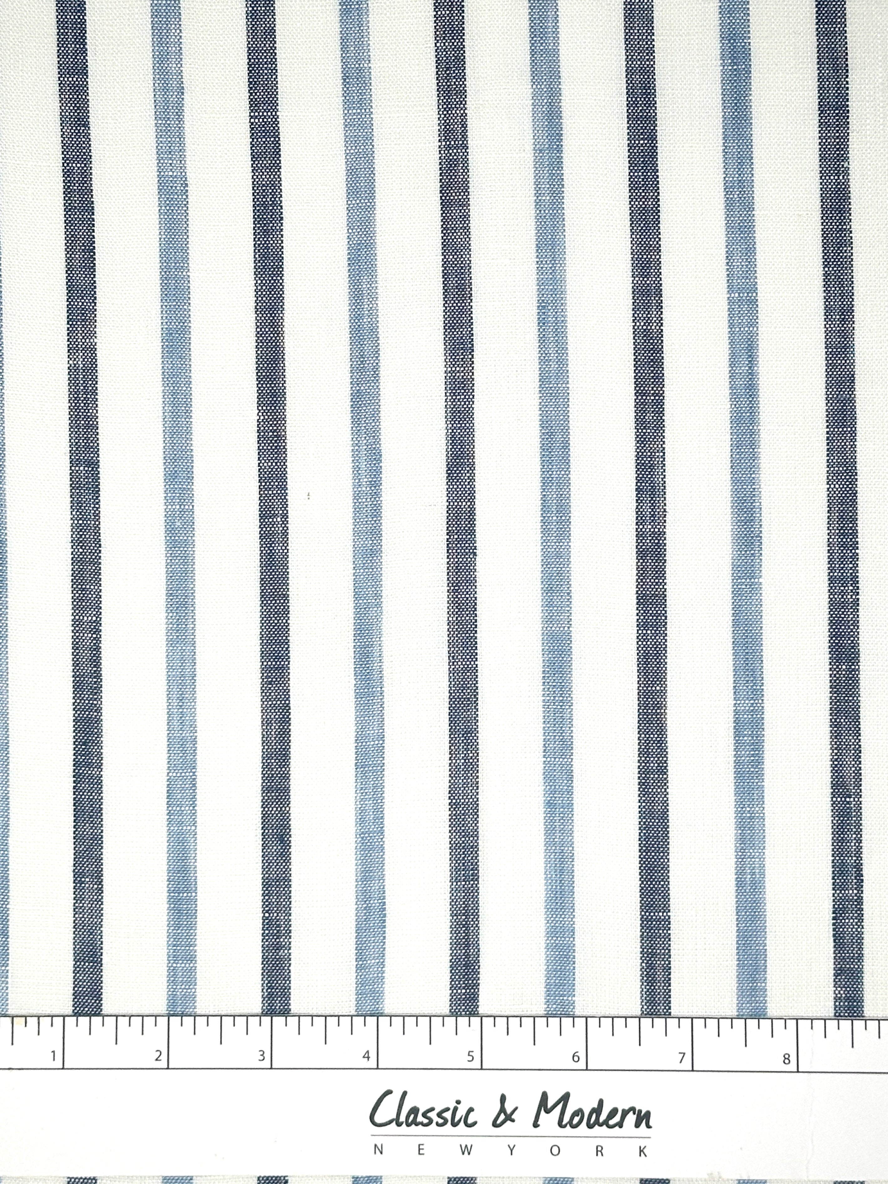 Blue Grey Striped 100% Natural Linen Flat Relaxed Casual Roman Shade/CL1046