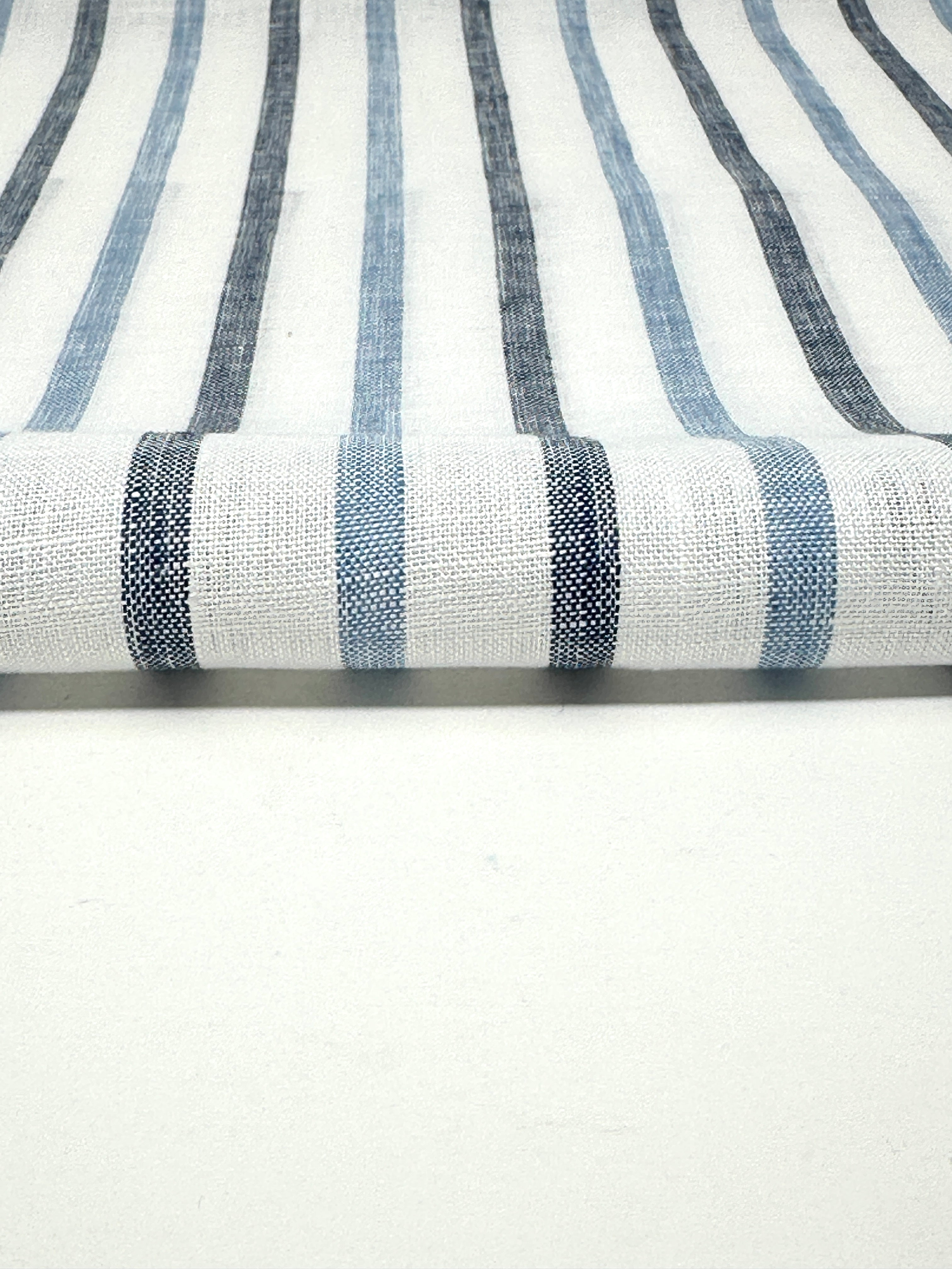 Blue Grey Striped 100% Natural Linen Flat Relaxed Casual Roman Shade/CL1046