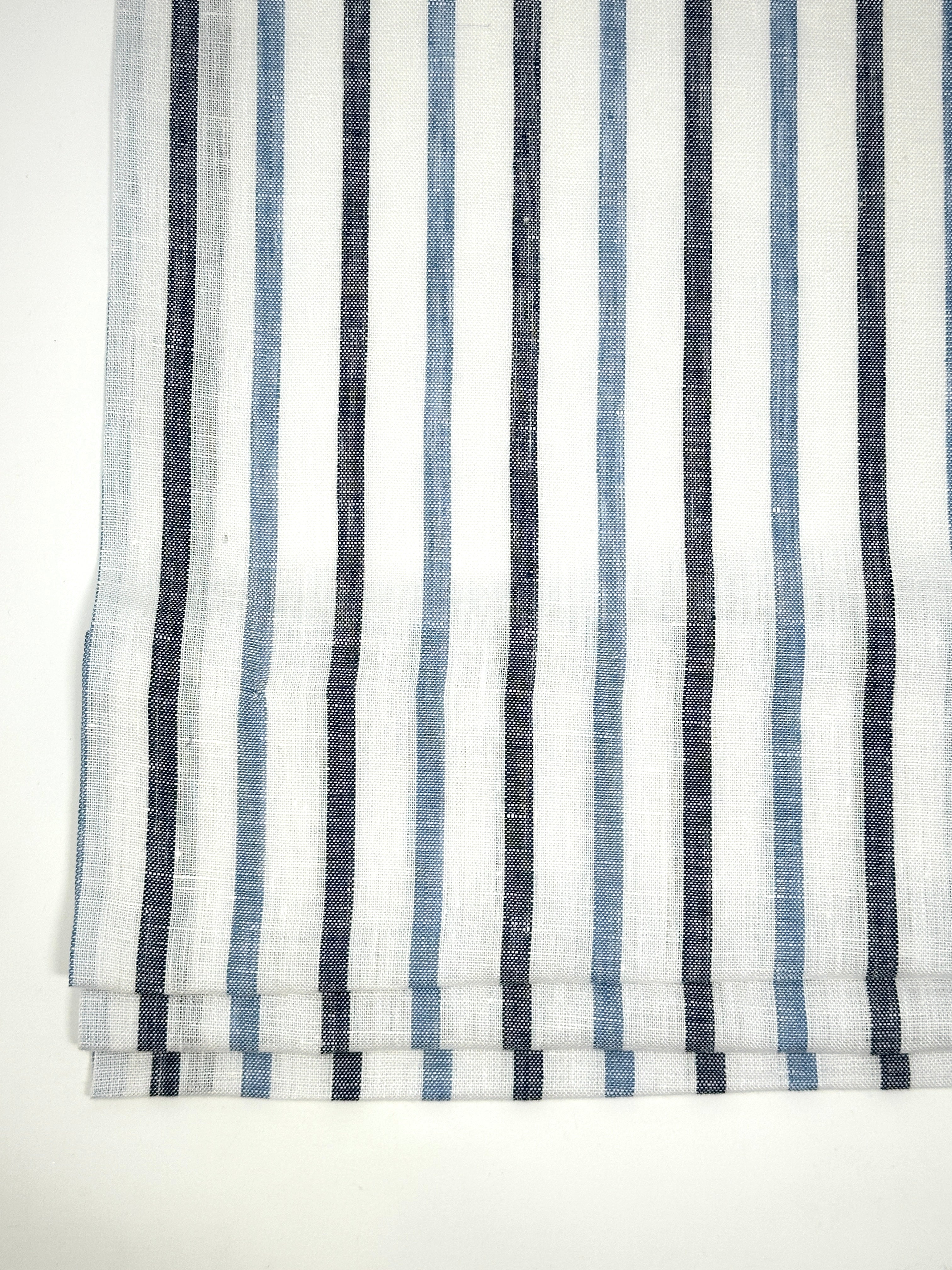 Blue Grey Striped 100% Natural Linen Flat Relaxed Casual Roman Shade/CL1046