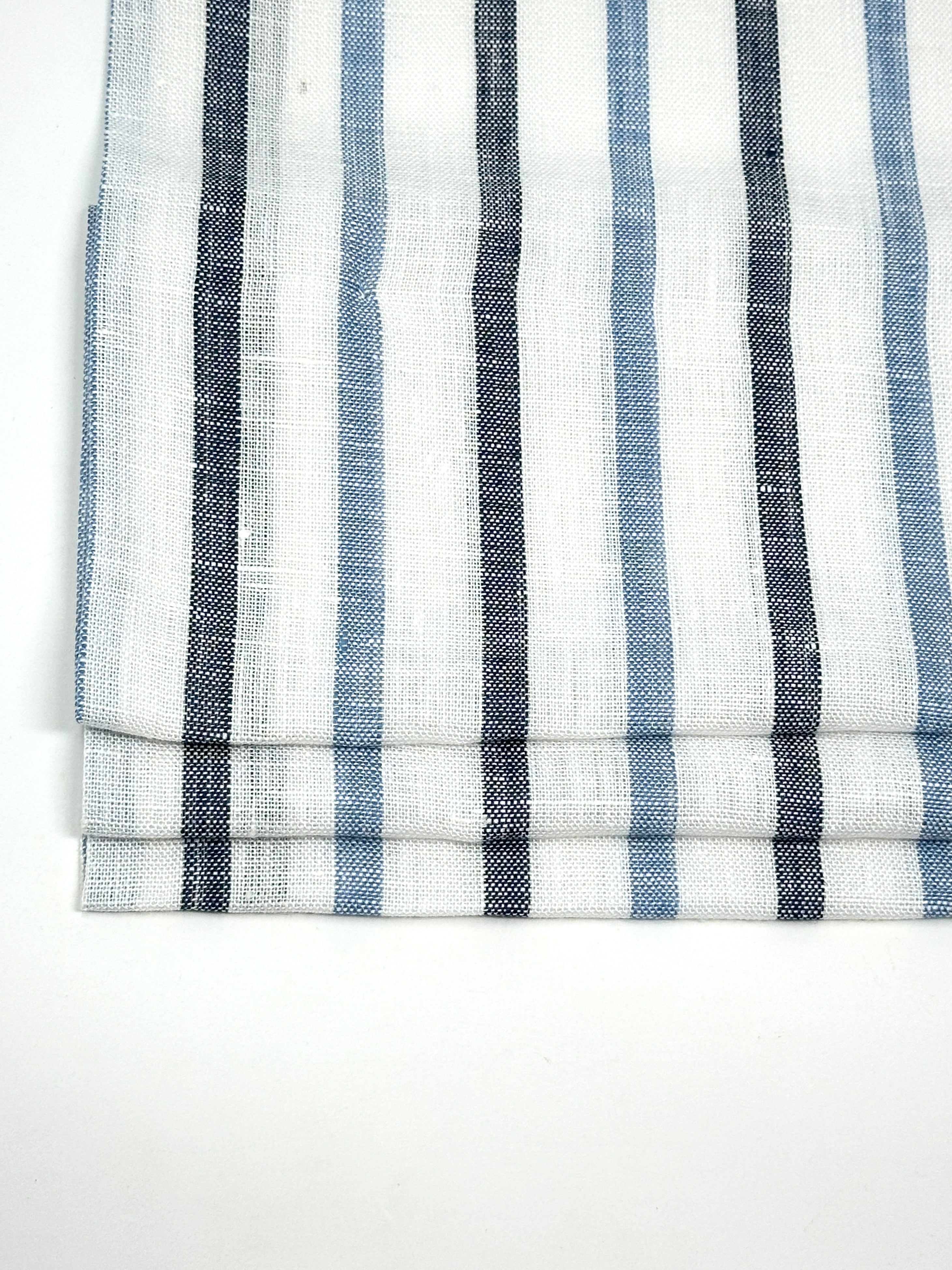 Blue Grey Striped 100% Natural Linen Flat Relaxed Casual Roman Shade/CL1046
