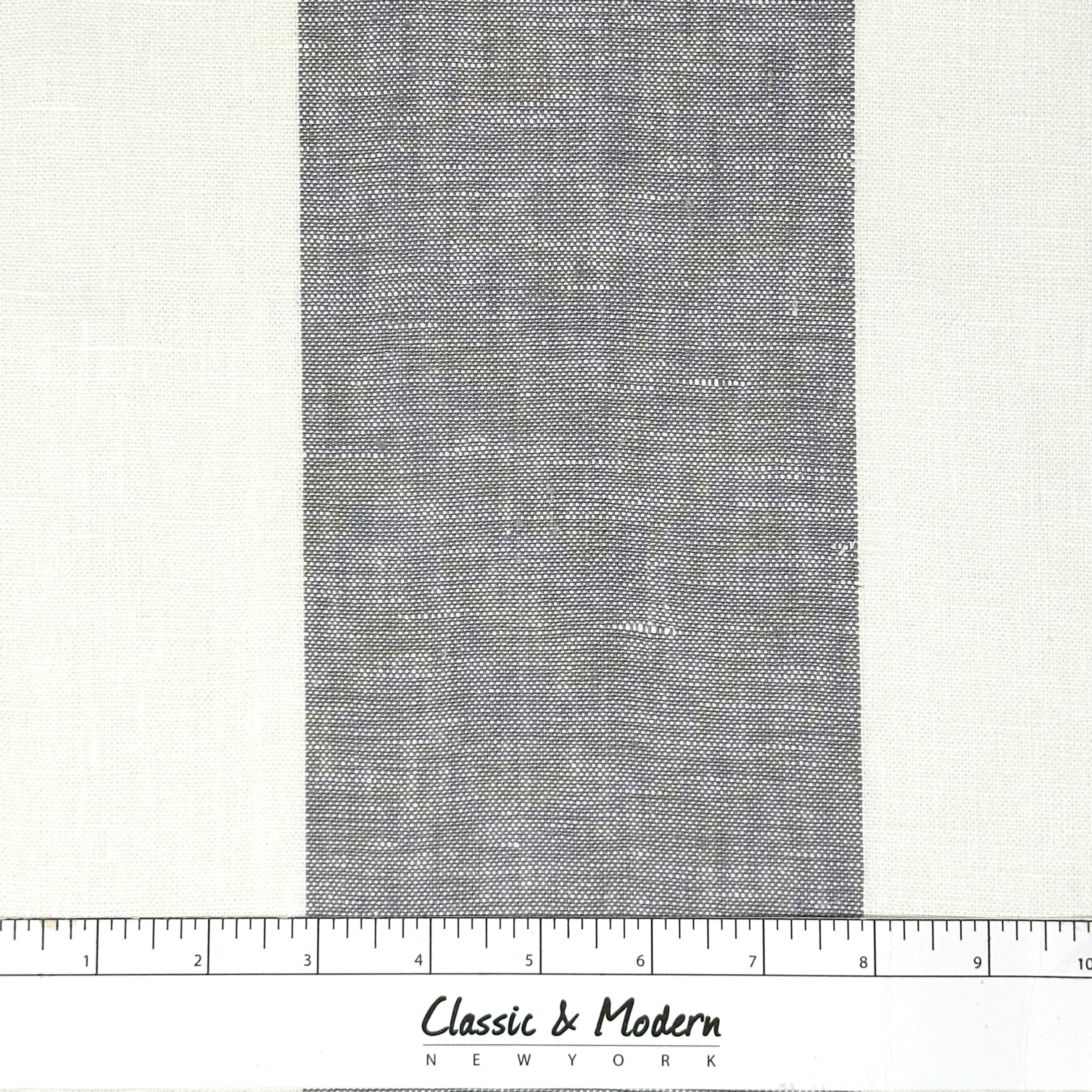 Ciel and White Gray 100% Linen Wide Stripe Flat Roman Shade/CL1026
