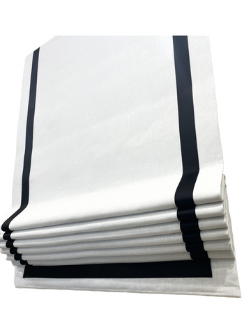100% Natural Linen Flat Roman Shade with boarder Black Trim/CL1010