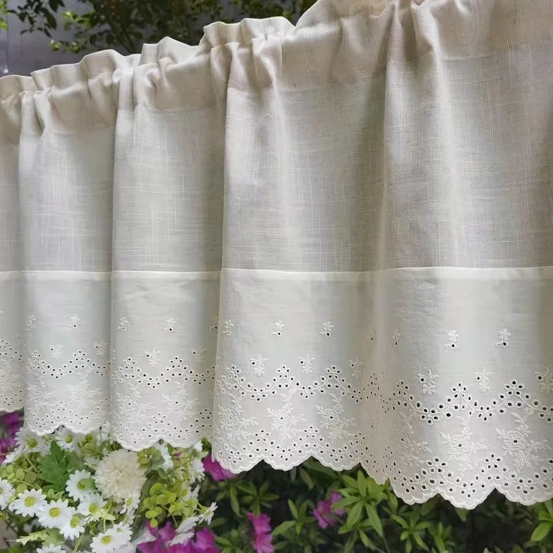 Embroidered Lace Linen Valance Curtain | CD1038