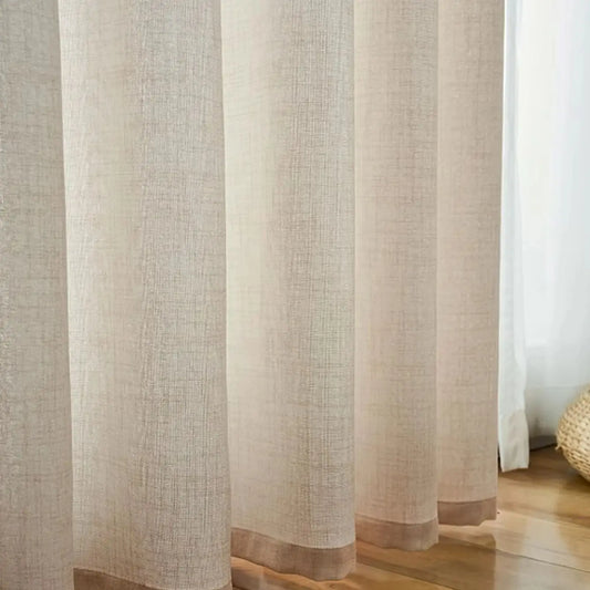 Premium French Retro Beige Linen Curtains | High-End Japanese Style Drapes & Gauze Panels for Bedroom and Living Room | CD1016