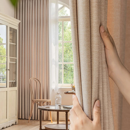 Premium Beige Textured Faux-Linen Curtains with Ochre Gold Reverse | Cozy Living Room & Bedroom Drapes | CD1015