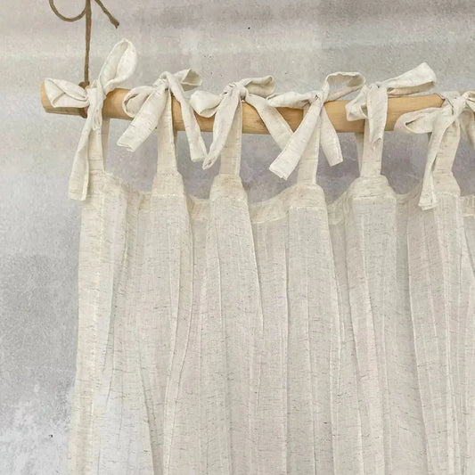 Rustic Tie-Top Crinkled Linen Sheer Drapery | CD1011