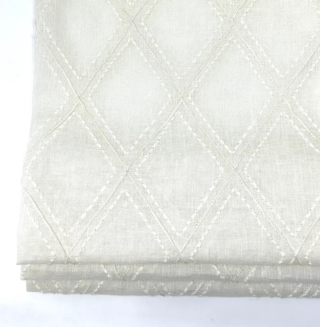 Embroidered Geometric Diamond Trellis Blend Linen Sheer Fabric By The Yard | 54" Width | CL1078