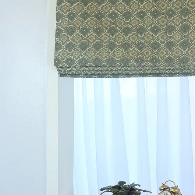 Beige Ogee Medallion Jacquard Flat Roman Shade, CL1191