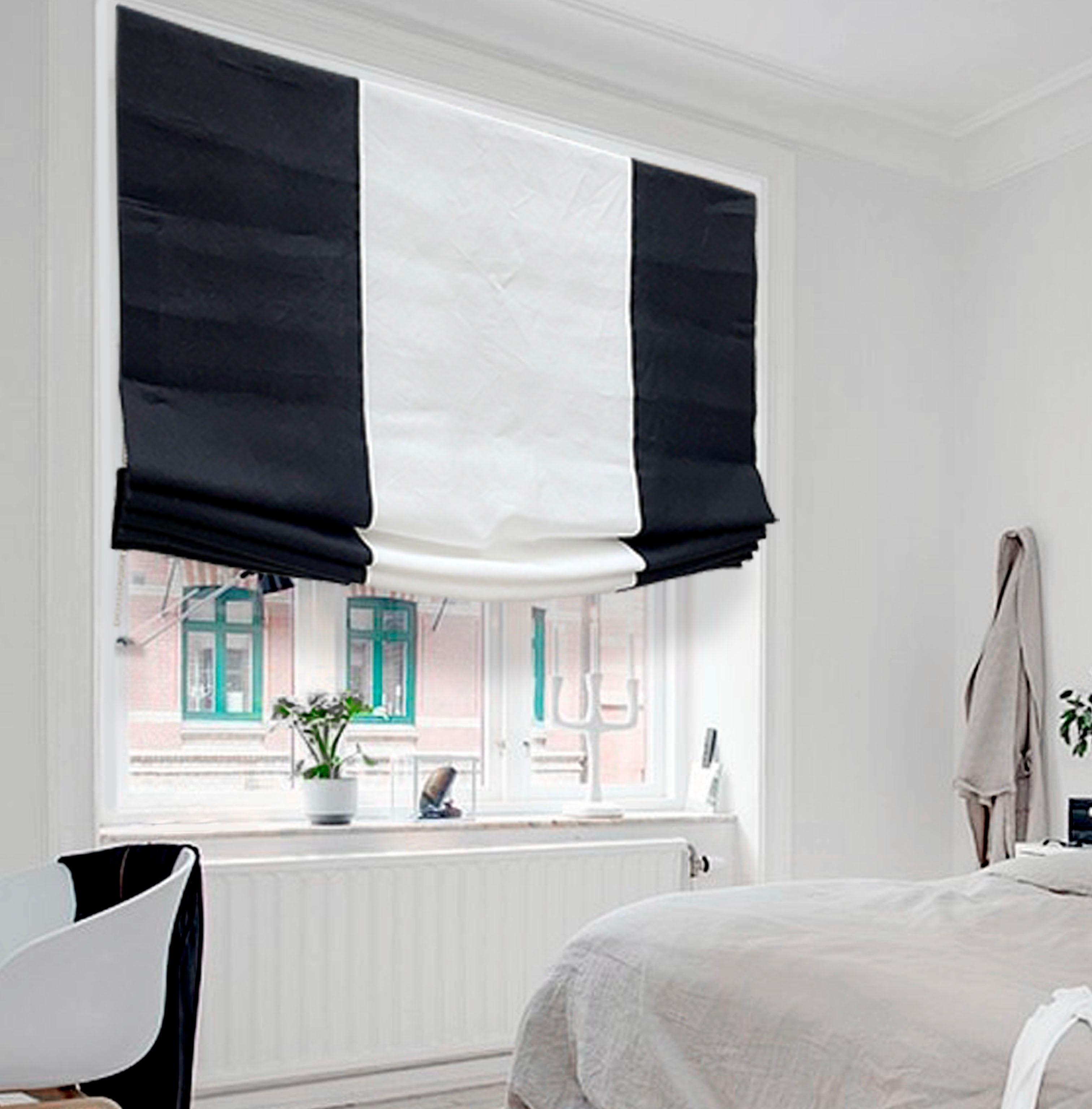 Black & White 2 Color Combo Linen Relaxed Roman Shade/CL1010