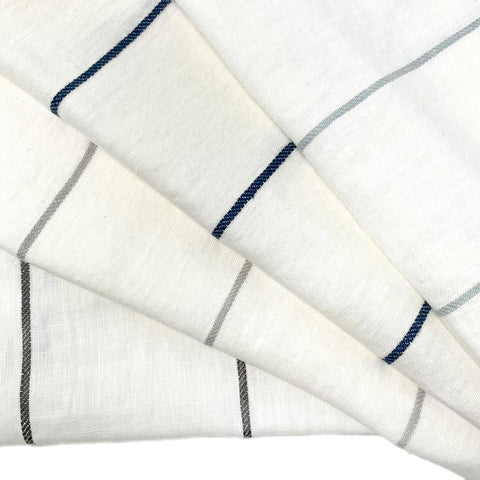 Striped 100% natural linen fabric with a 3 1/2" wide stripe pattern, available in multiple shades. Ideal for curtains, drapery, table settings, and home décor.
