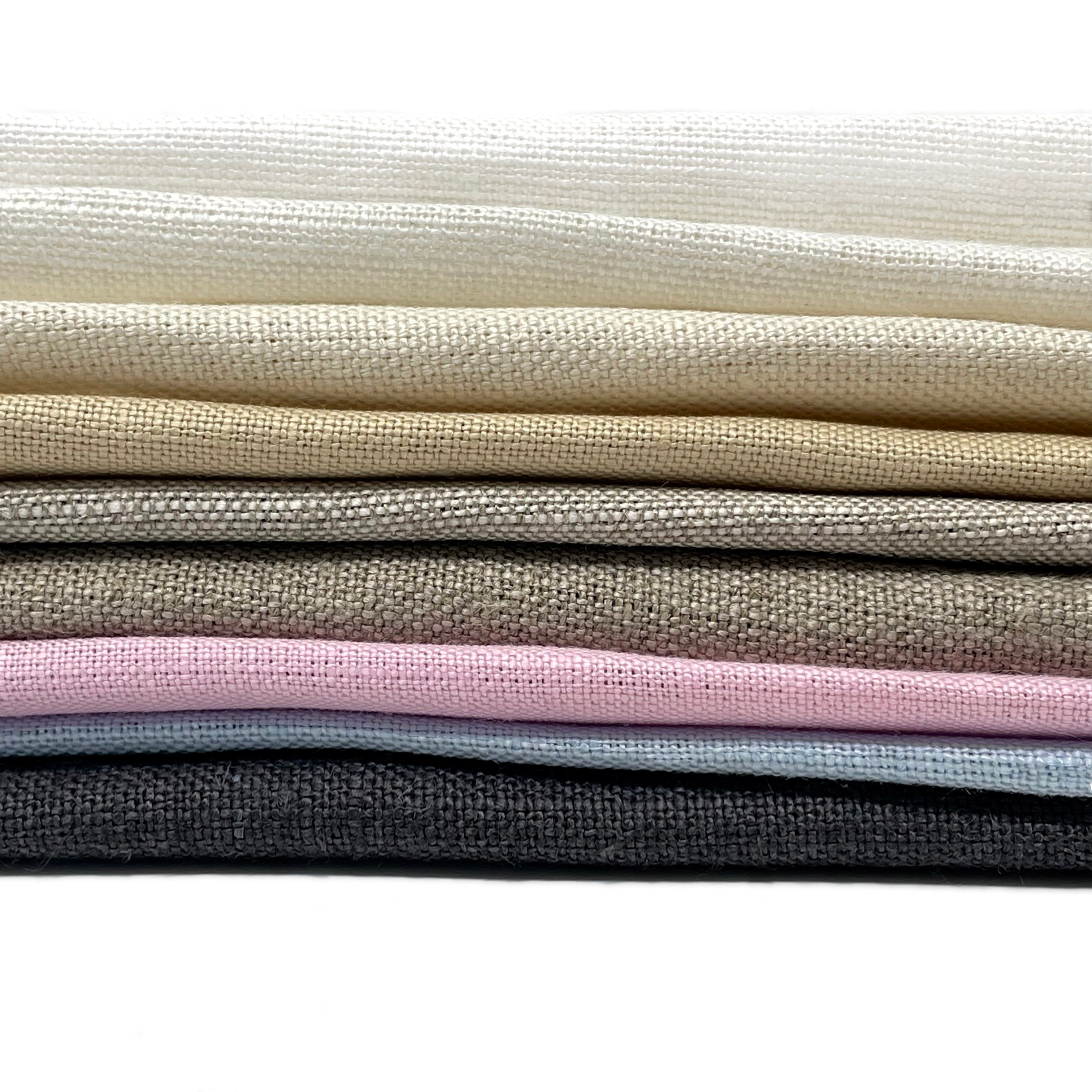 Belgian medium-weight linen fabric in various colors, ideal for home decor and apparel.