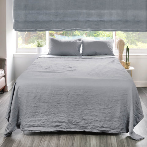 Light Gray Stonewashed 100% Organic Natural French Linen Roman Shade / CL1058