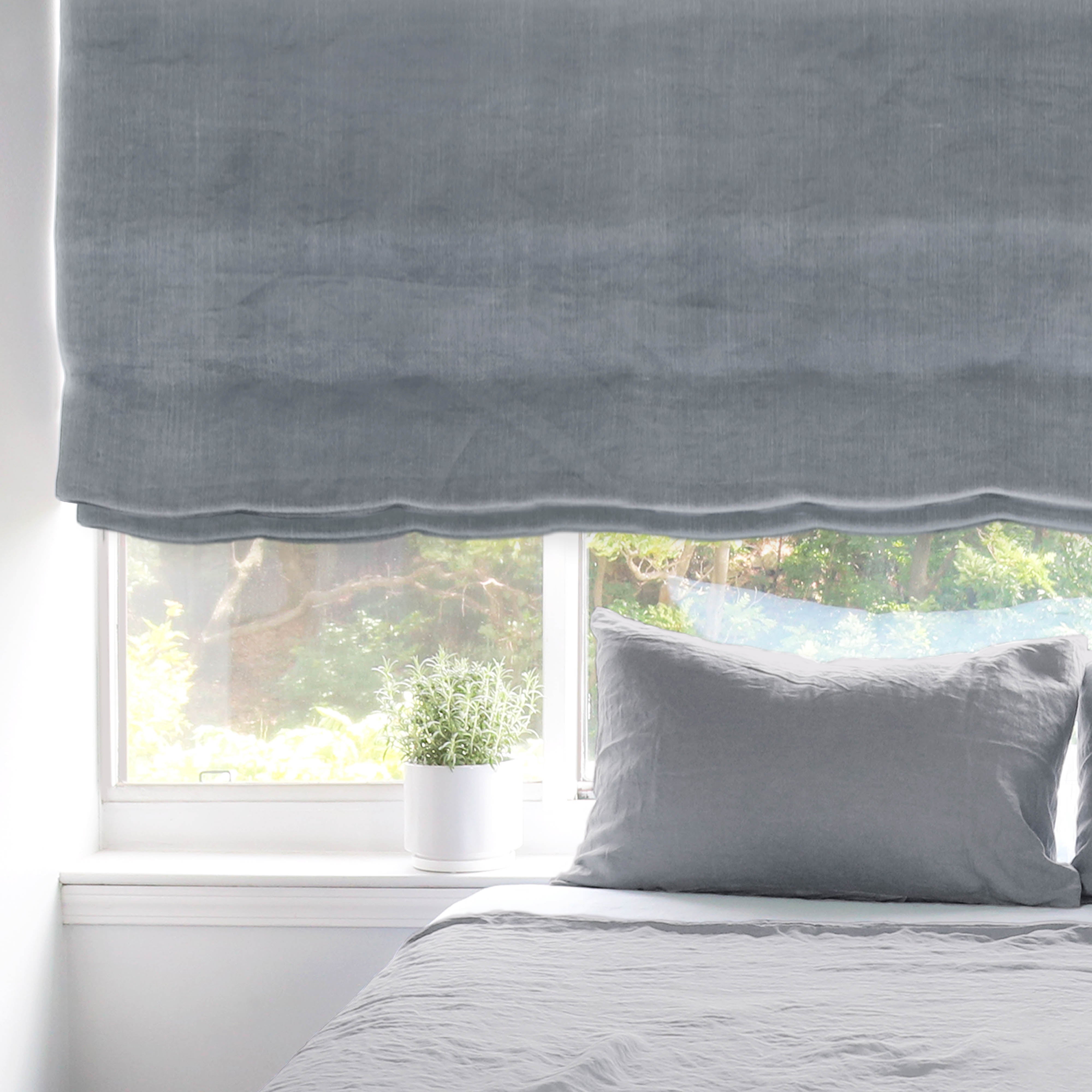 Light Gray Stonewashed 100% Organic Natural French Linen Roman Shade / CL1058