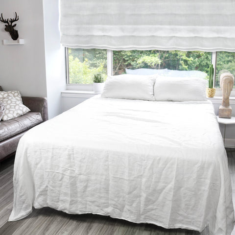 White Stonewashed Linen Roman Shade 100% Organic Natural French Linen