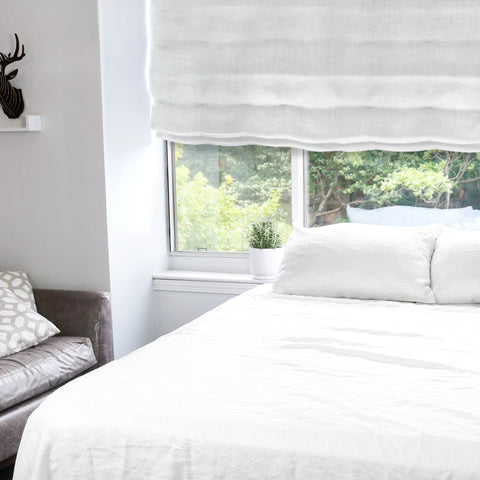 White Stonewashed Linen Roman Shade 100% Organic Natural French Linen