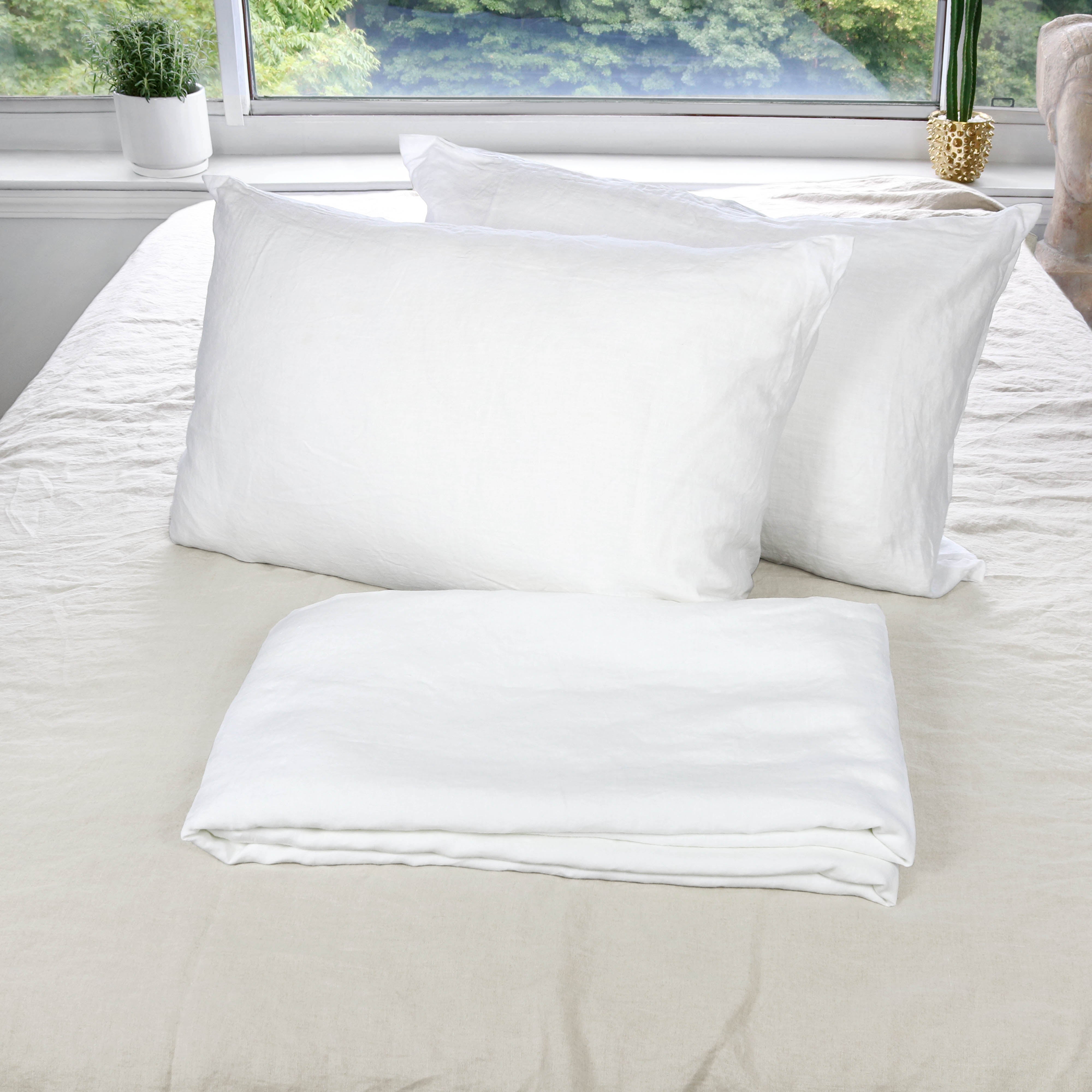 White Stonewashed Duvet Cover Set Organic 100% French Linen