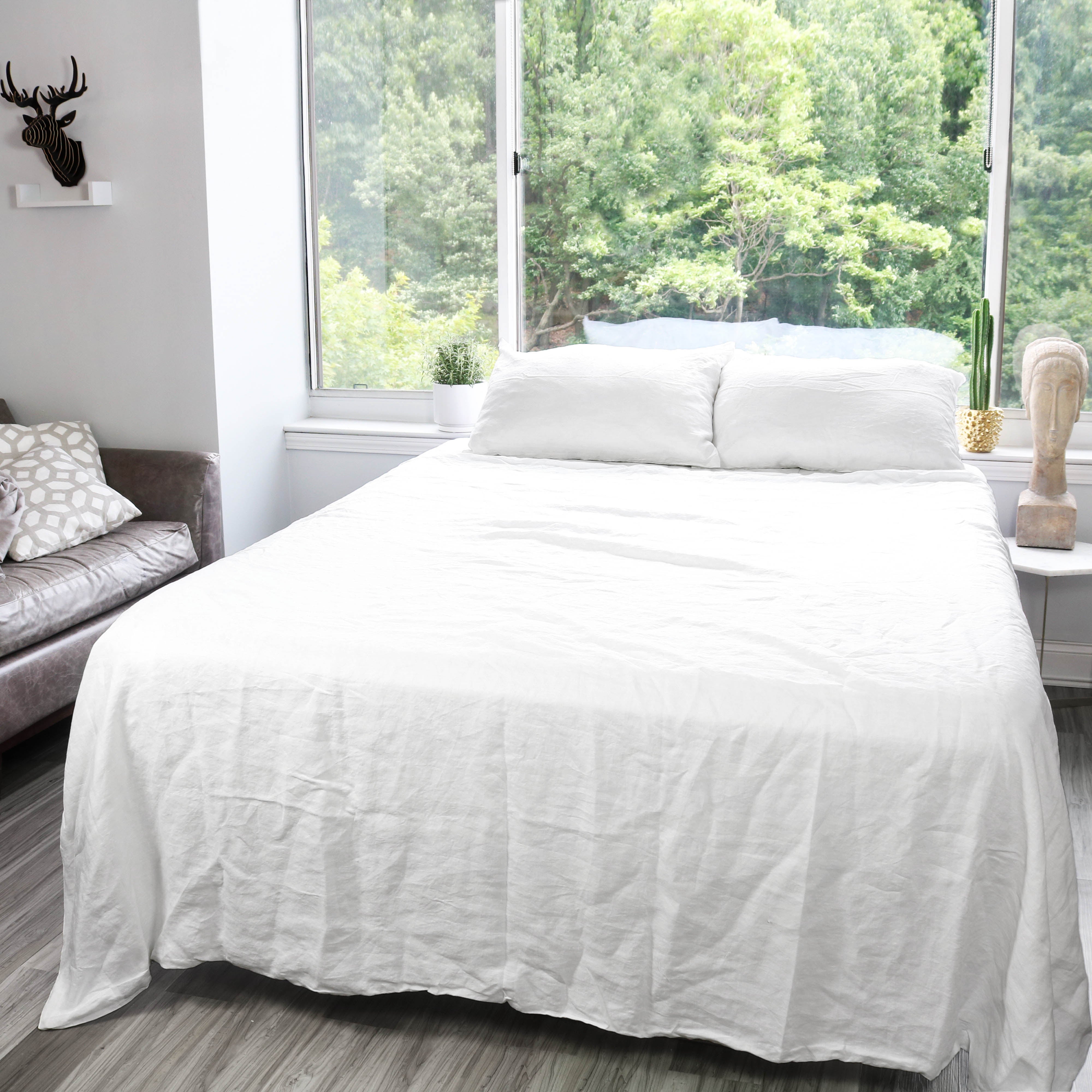 White Stonewashed Duvet Cover Set Organic 100% French Linen