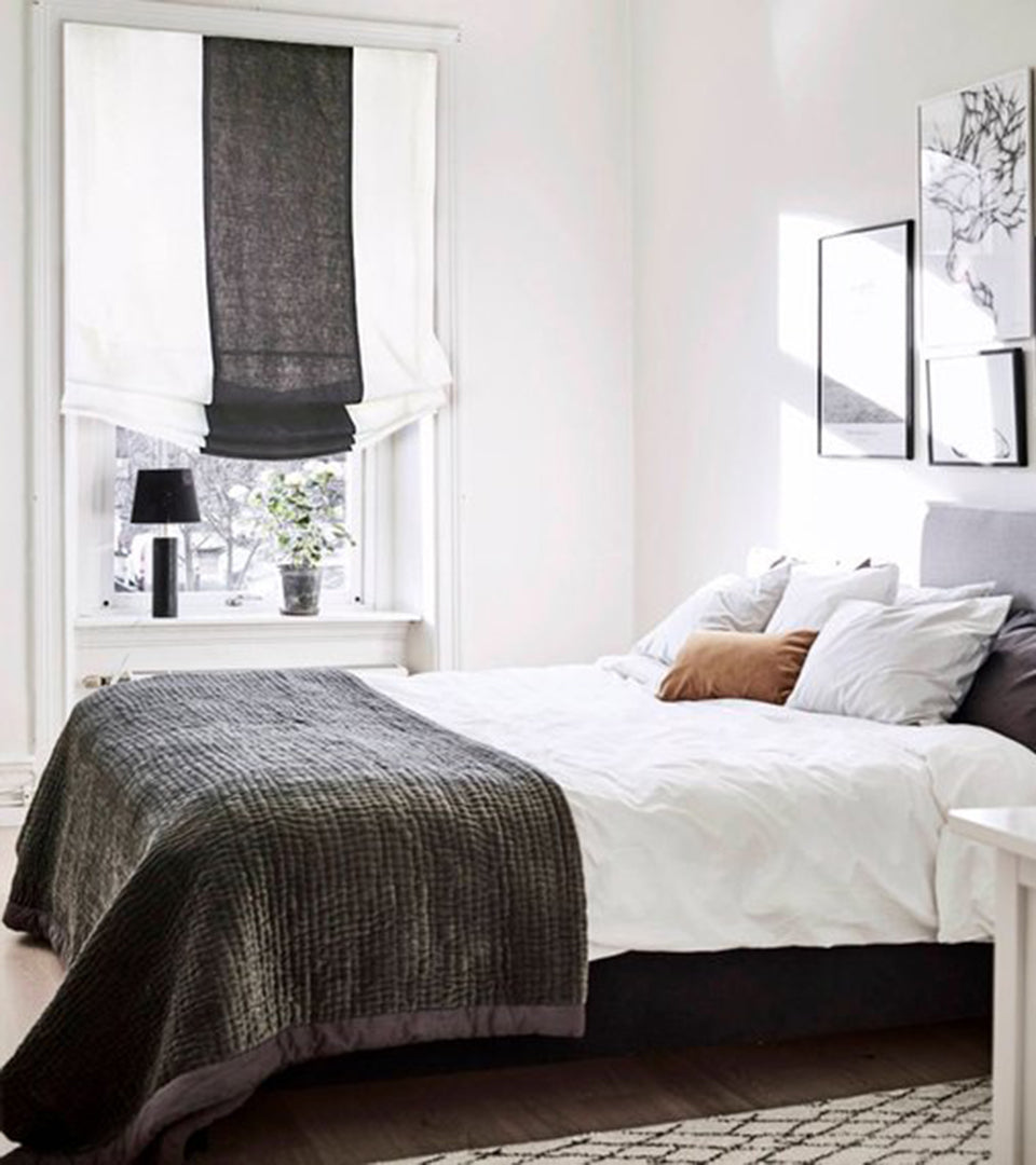 Dark Gray White 2 Color Combo Linen Relaxed Roman Shade/CL1010