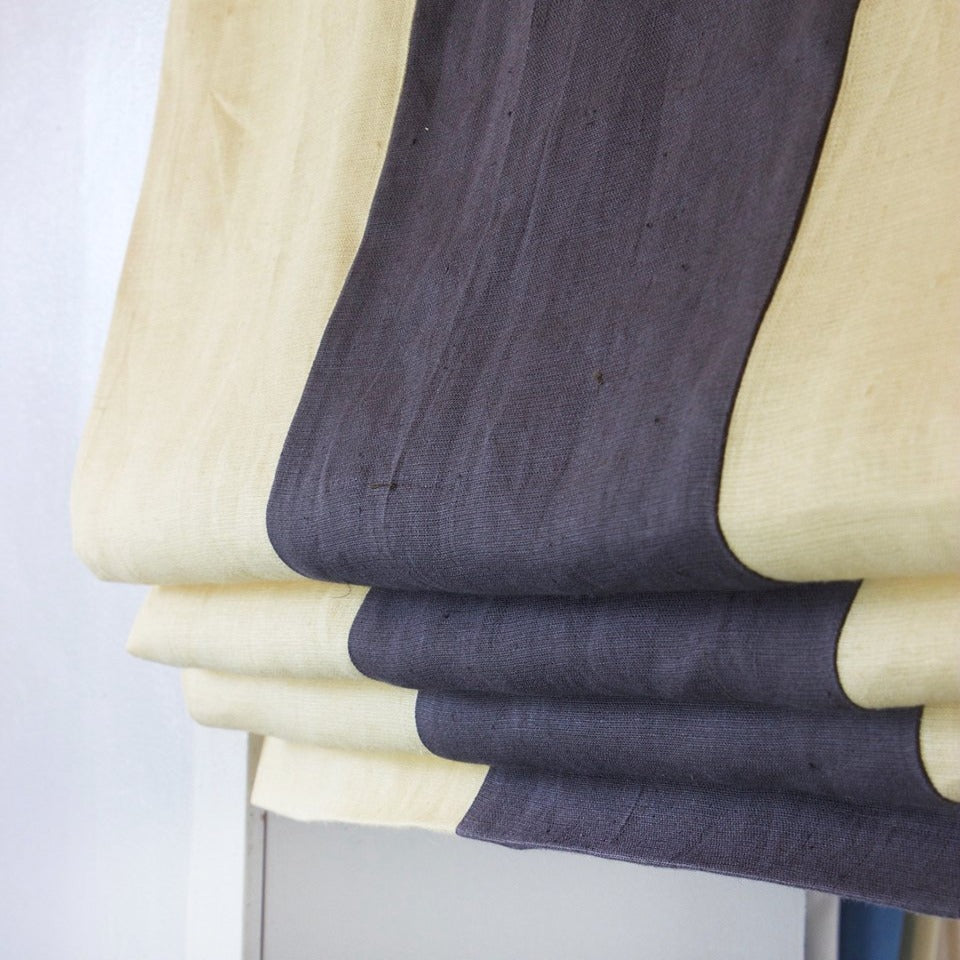 Dark Grey Yellow 2 Color Combo Linen Flat Relaxed Roman Shade/CL1010