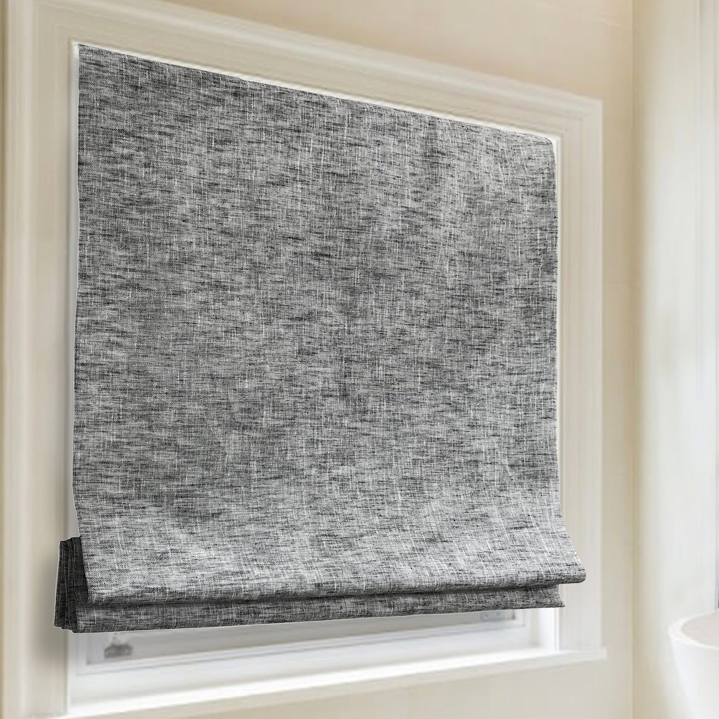 Dark Gray Faux Rustic Texture Linen Flat Roman Shade/CL1034