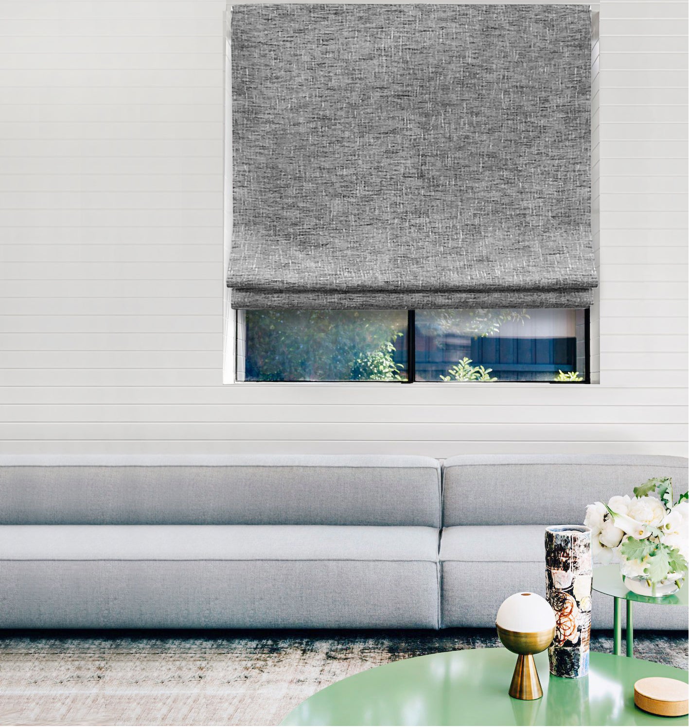 Dark Gray Faux Rustic Texture Linen Flat Roman Shade/CL1034
