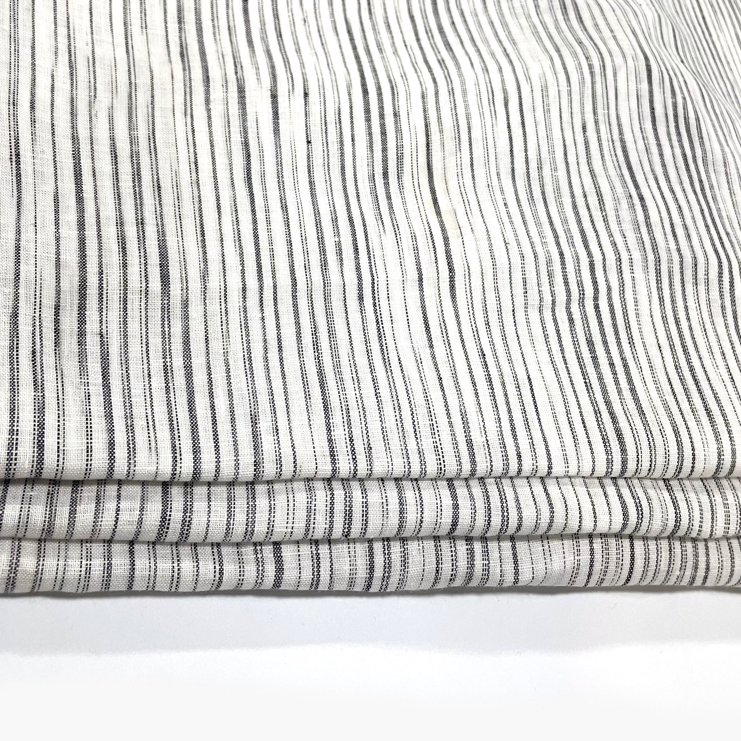 Narrow Irregular Stripe 100% Natural Linen Custom Made Flat Roman shade / CL1039