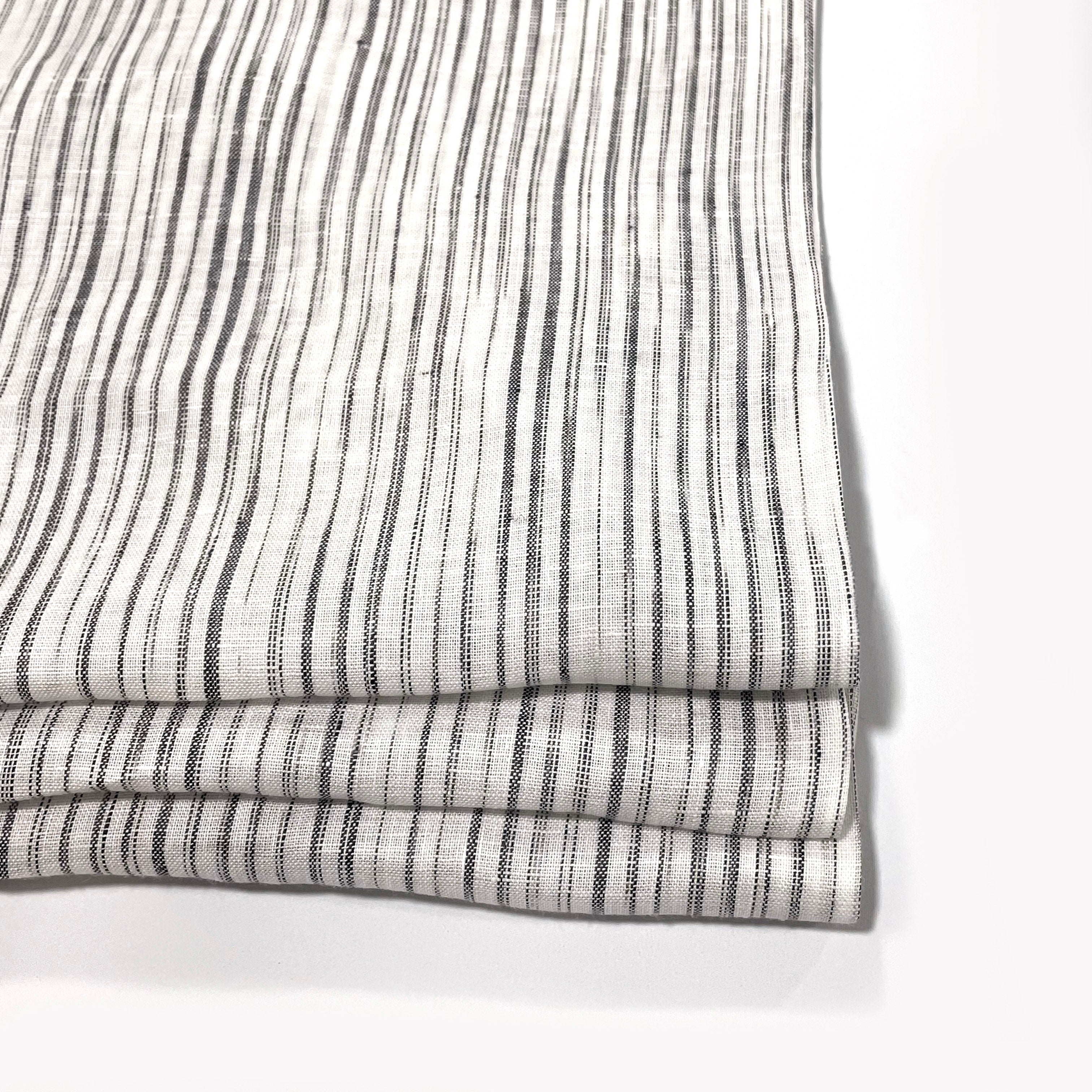 Narrow Irregular Stripe 100% Natural Linen Custom Made Flat Roman shade / CL1039