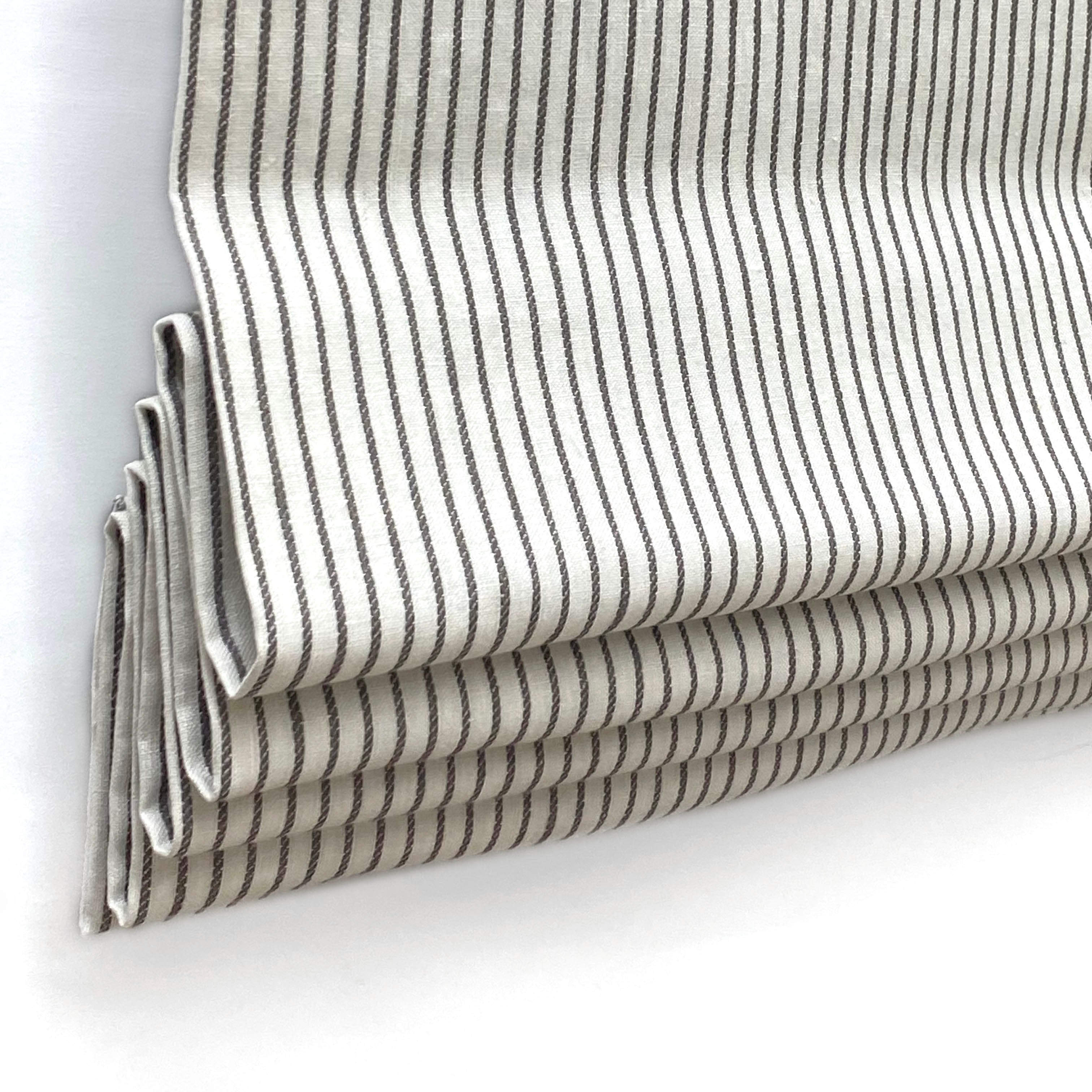 1/2" Narrow Stripe Natural Linen Fabric Custom Flat Roman Shade/CL1002