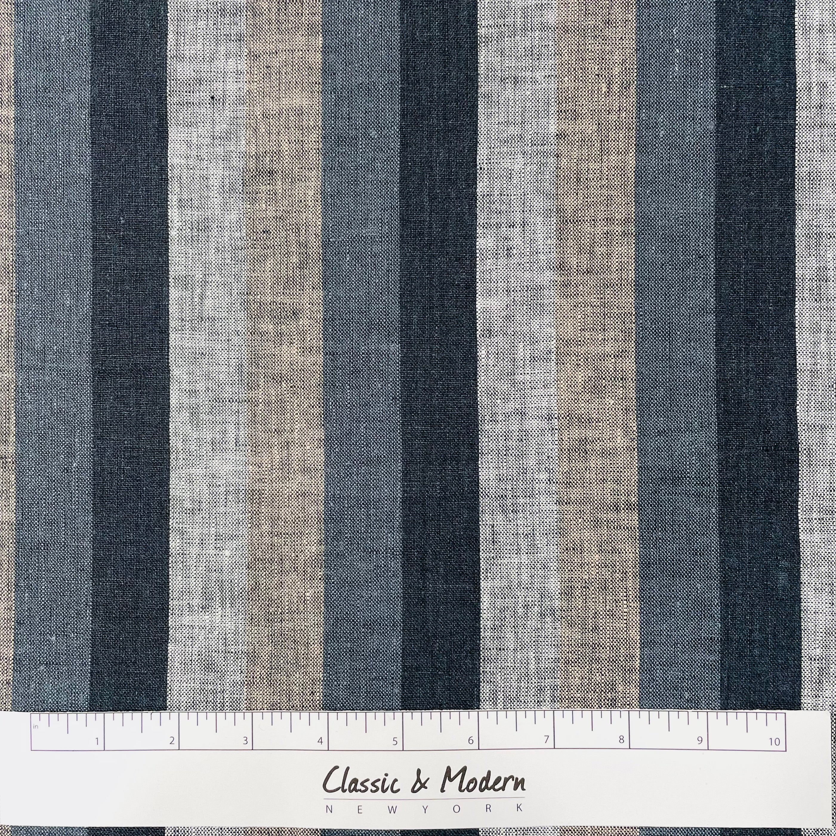 Dark Striped Multi Colors 100% Natural Linen contemporary Roman Shade / CL1042