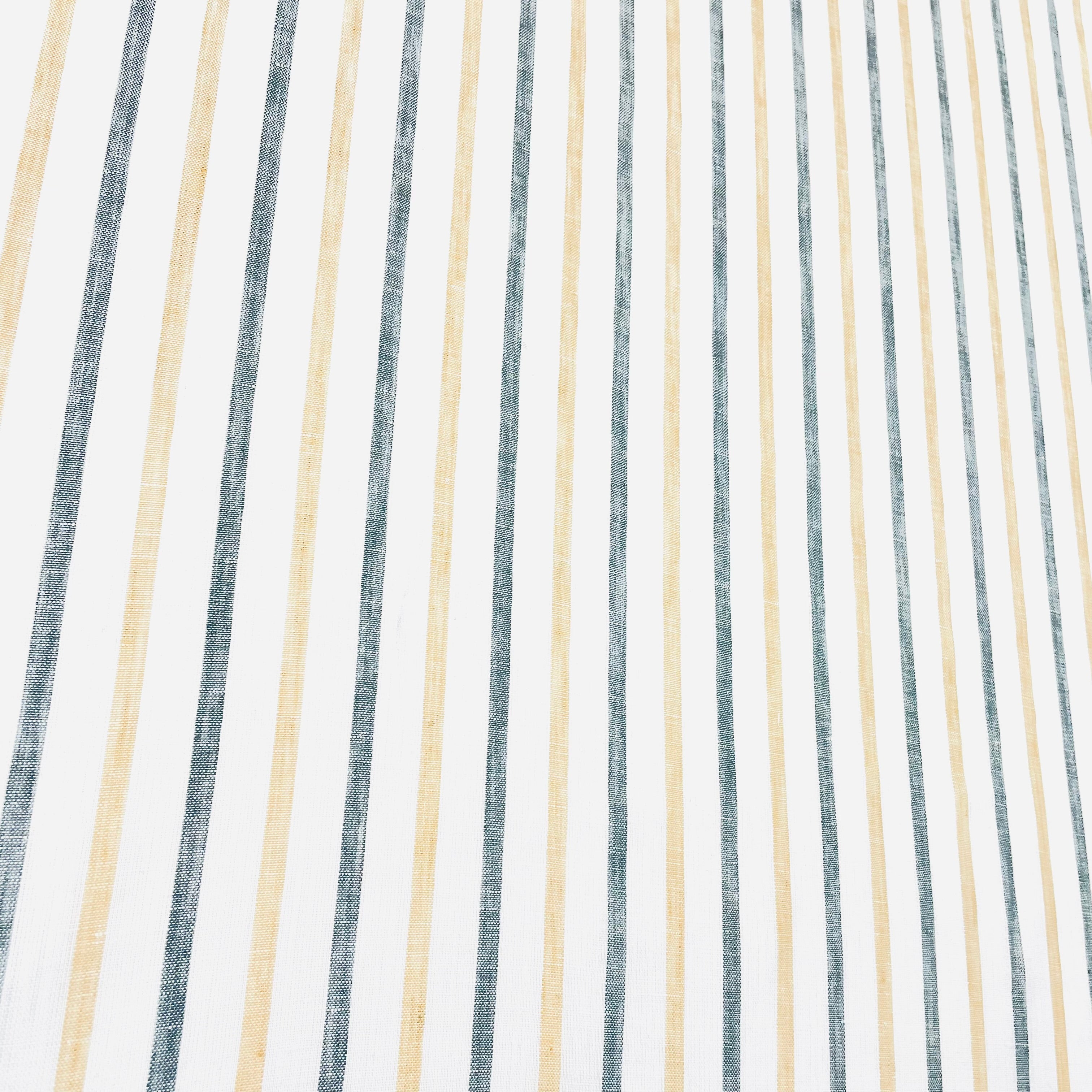 Green Yellow Striped 100% Natural Linen Fabric by the Yard / 53" Width / CL1045