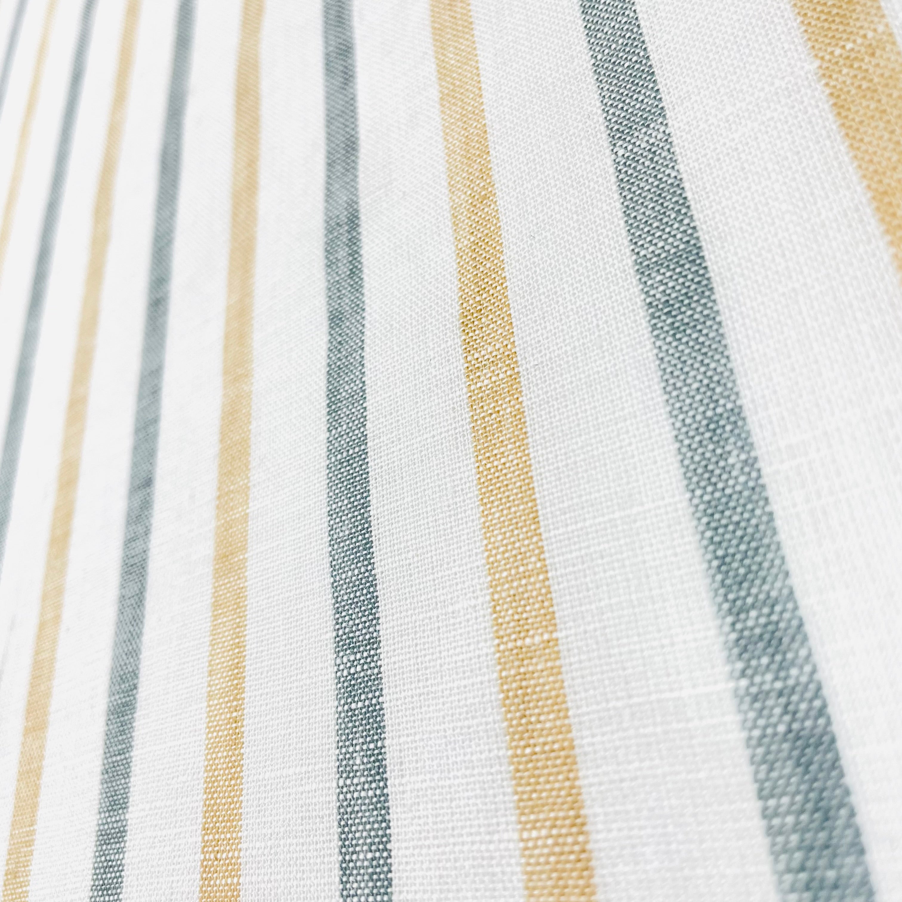 Green Yellow Striped 100% Natural Linen Fabric by the Yard / 53" Width / CL1045