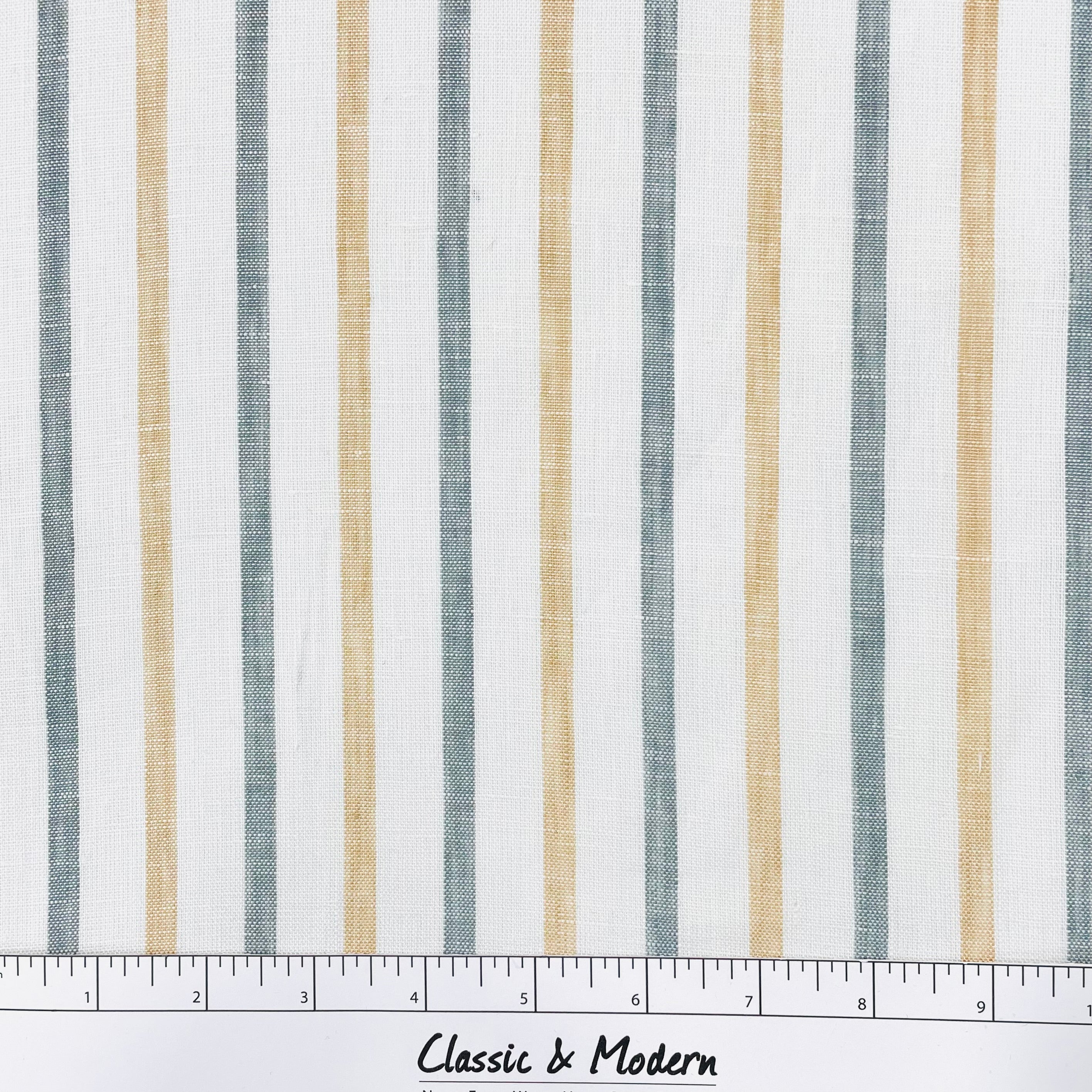 Green Yellow Striped 100% Natural Linen Flat roman Shade / CL1045