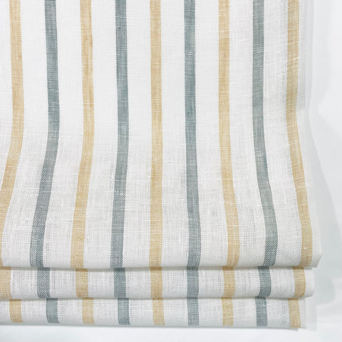 Green Yellow Striped 100% Natural Linen Flat roman Shade / CL1045