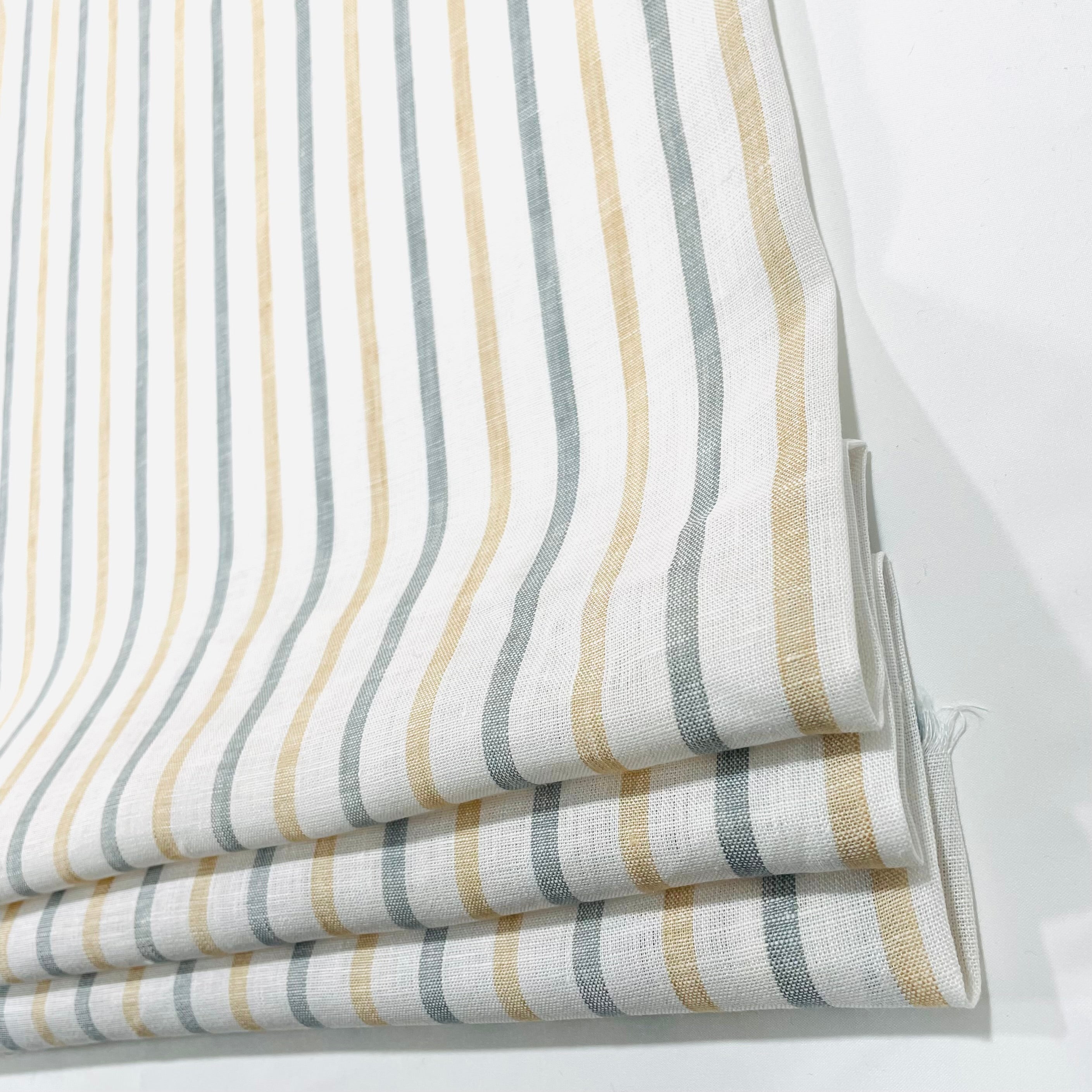 Green Yellow Striped 100% Natural Linen Flat roman Shade / CL1045